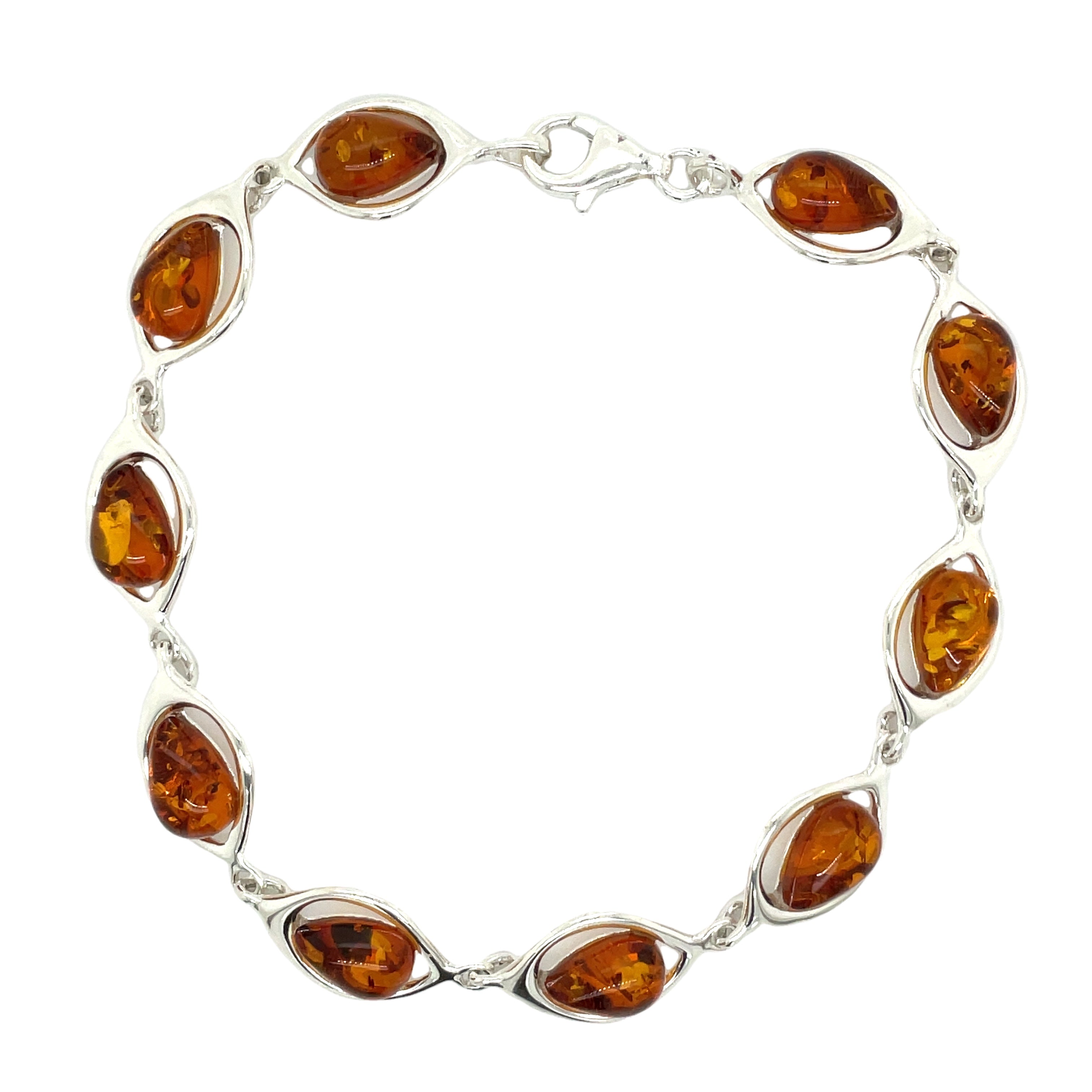 Sterling Silver Amber Tear Drop Bracelet