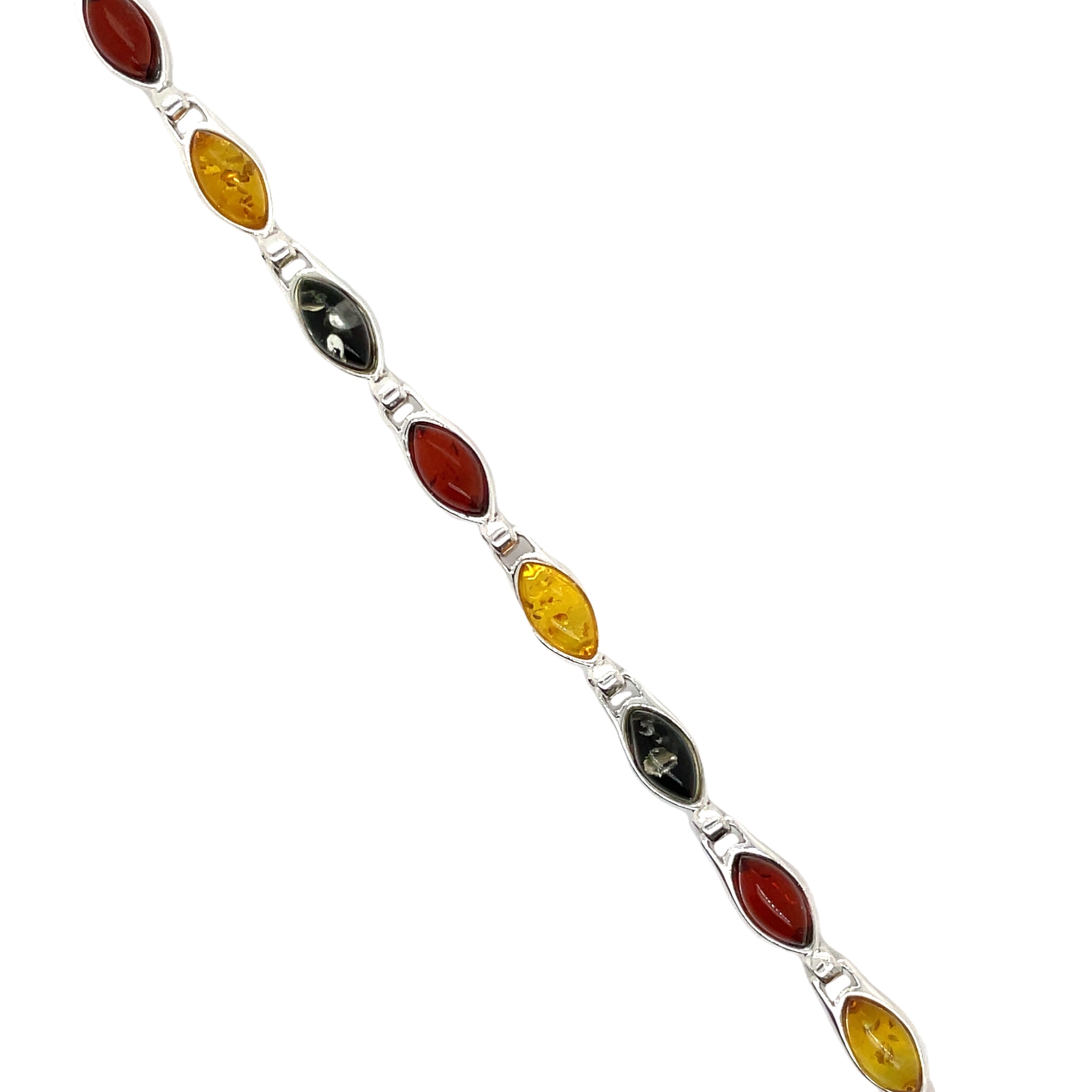 Sterling Silver Multi-Coloured Amber Bracelet