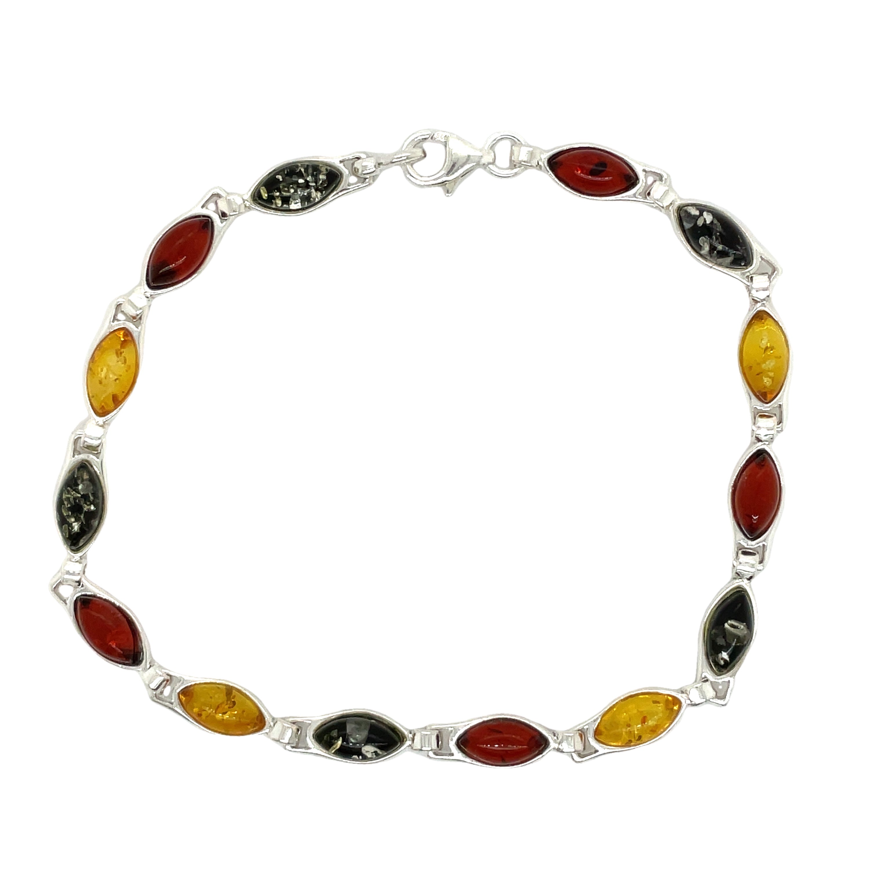 Sterling Silver Multi-Coloured Amber Bracelet