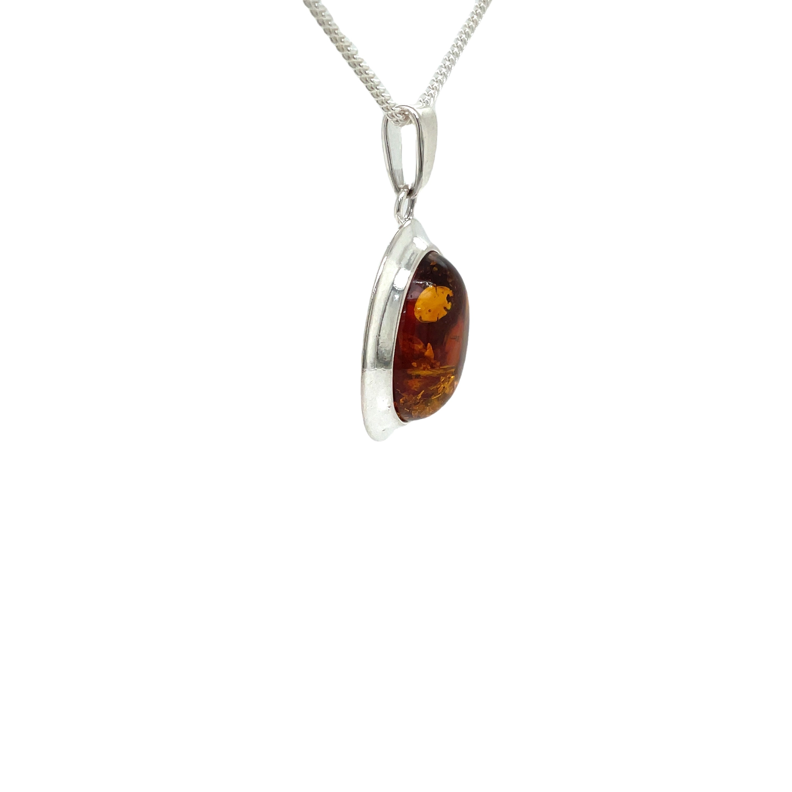 Sterling Silver Amber Bezel Set Pendant