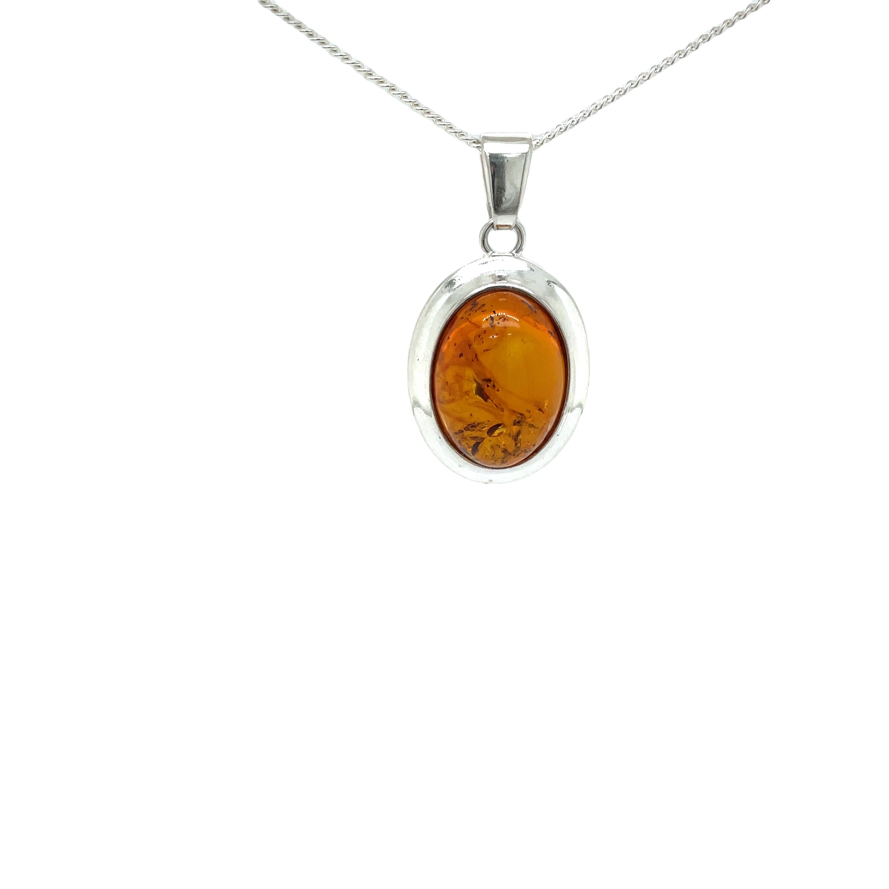 Sterling Silver Amber Bezel Set Pendant