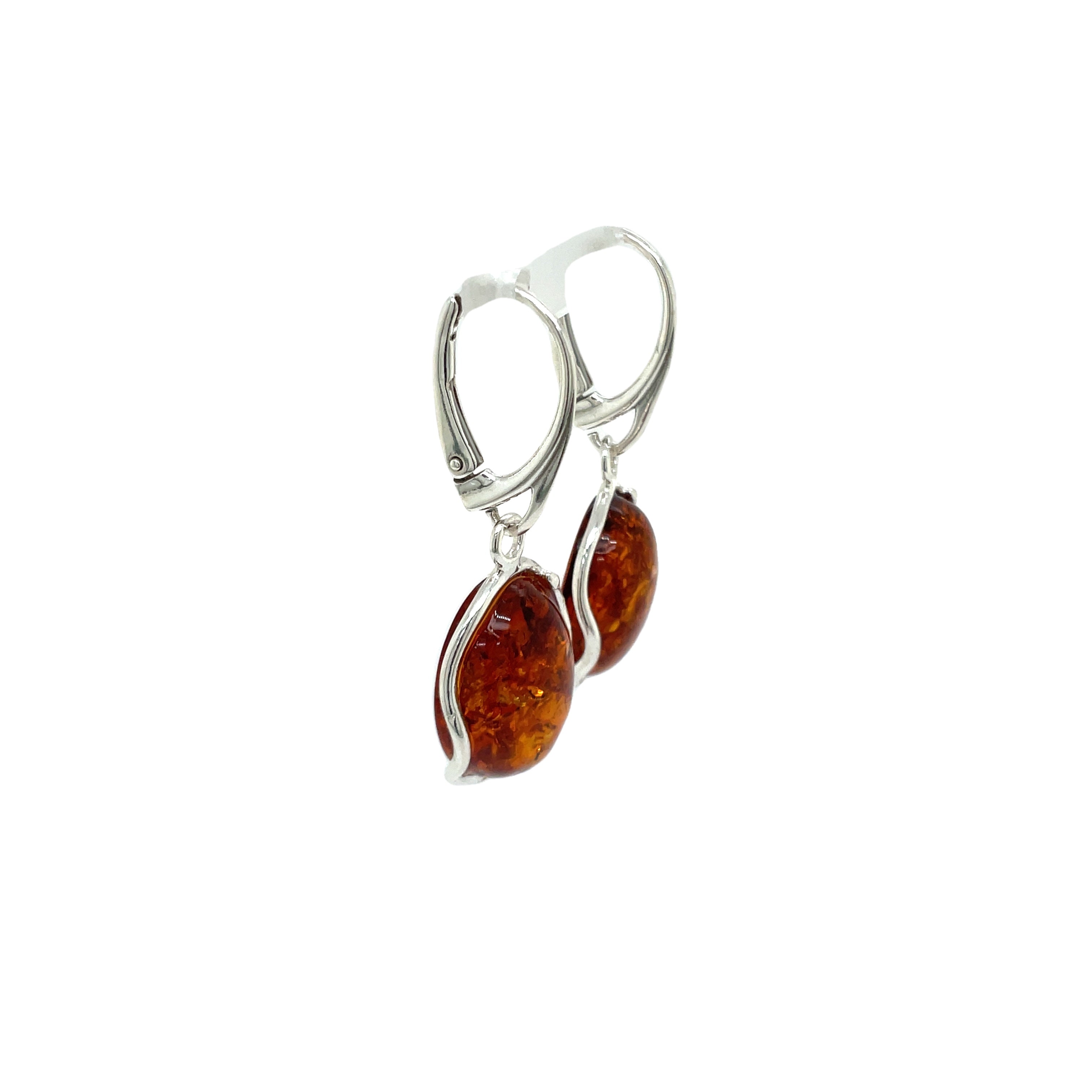 Sterling Silver Amber Oval Earrings