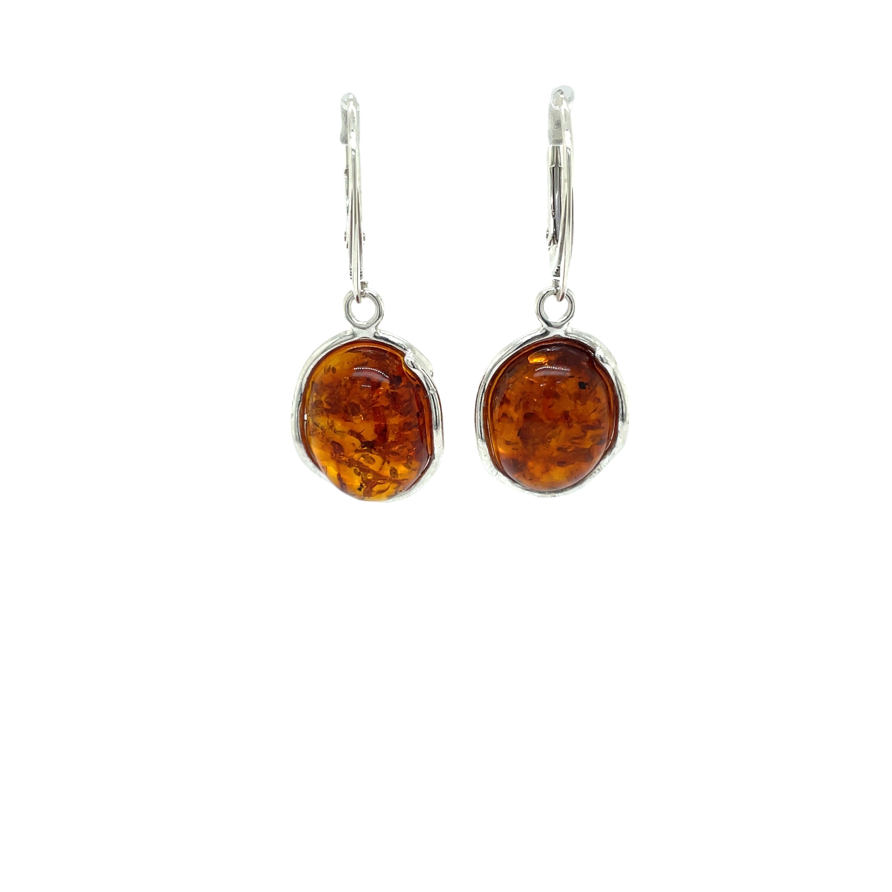Sterling Silver Amber Oval Earrings