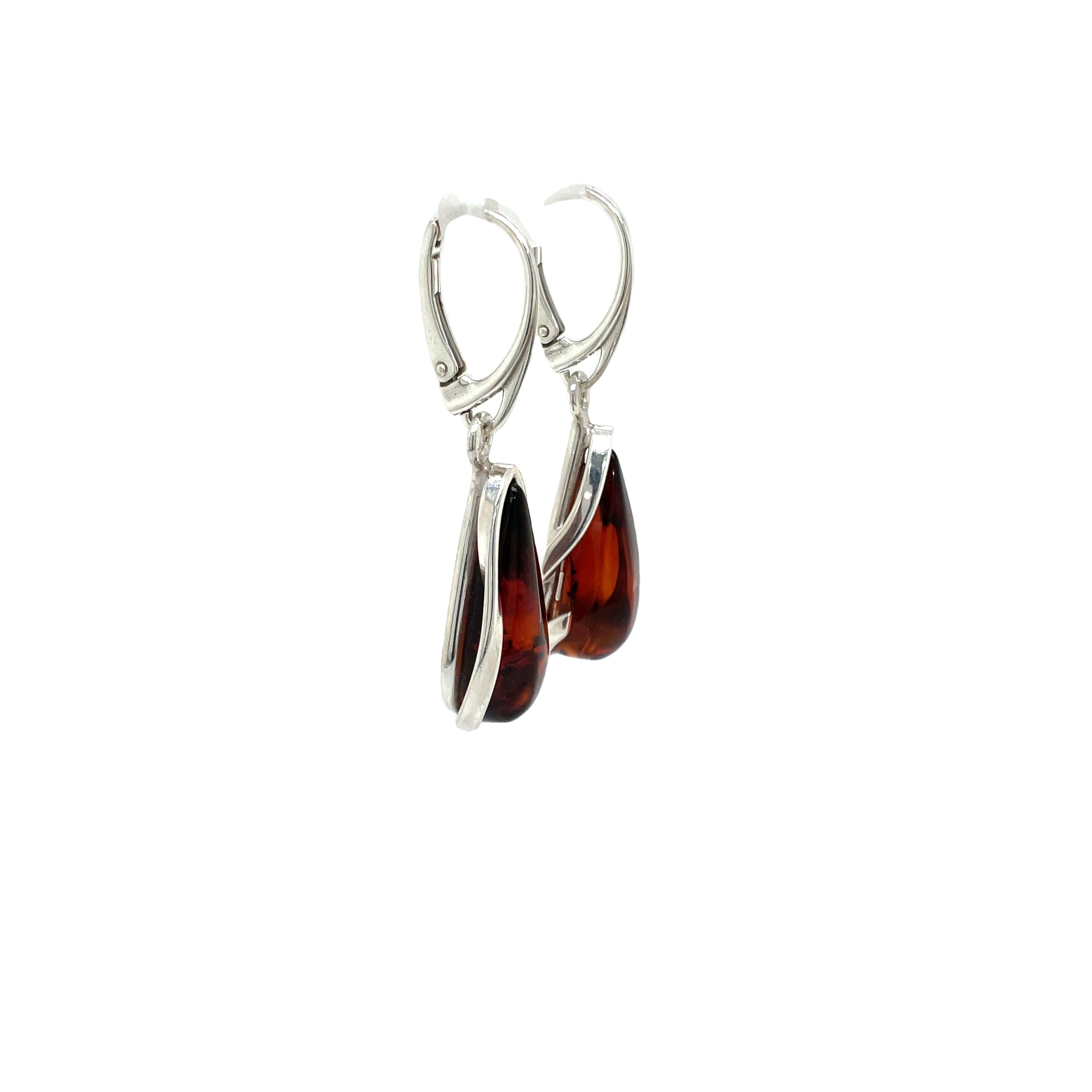 Sterling Silver Amber Tear Drop Shape Earrings