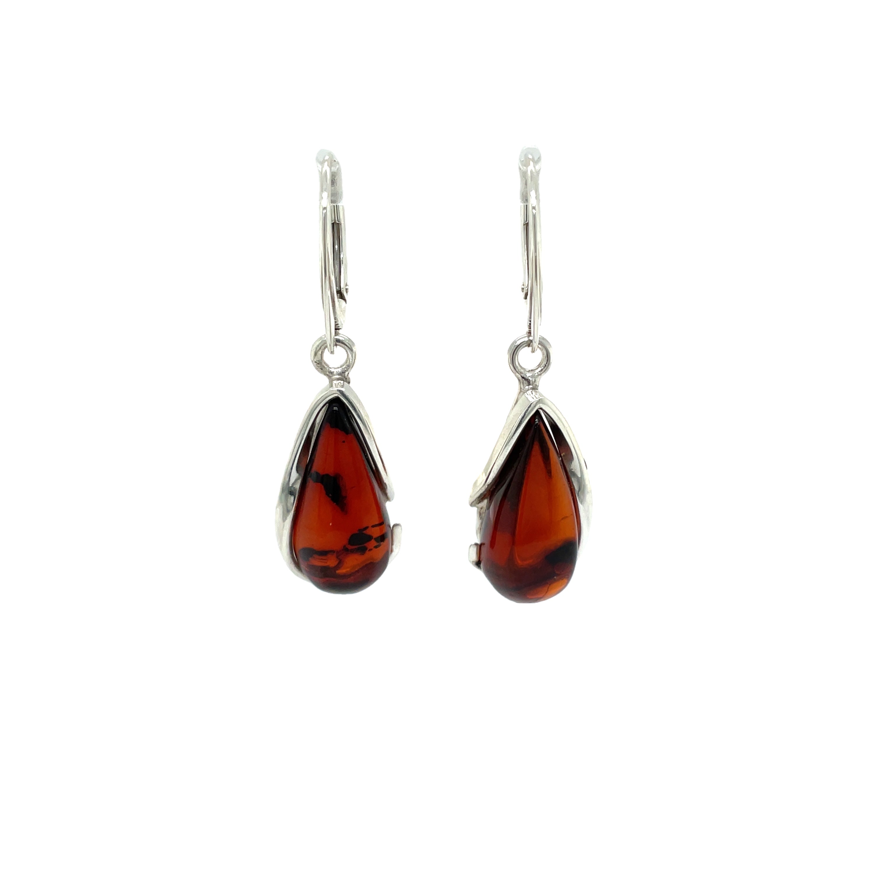 Sterling Silver Amber Tear Drop Shape Earrings