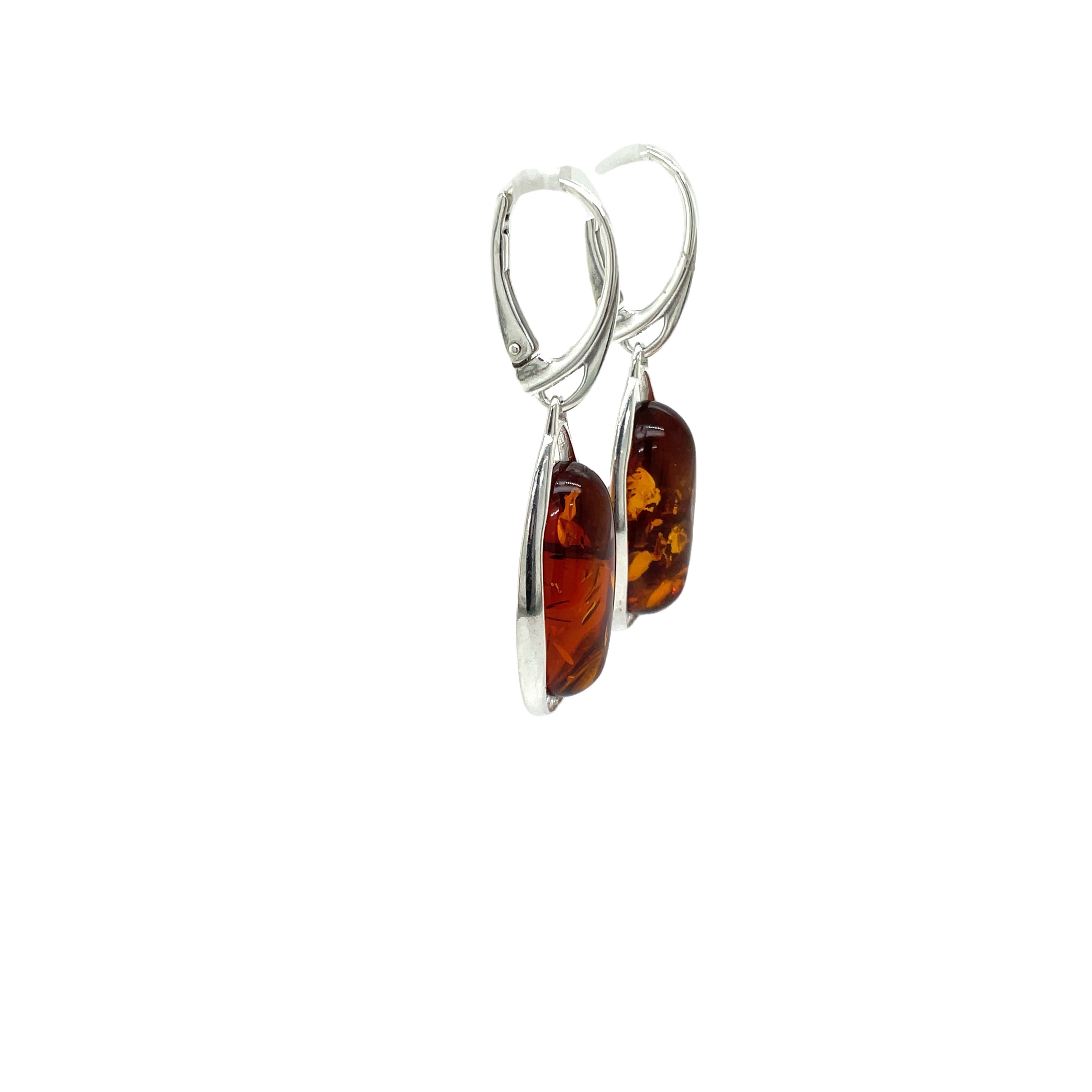 Sterling Silver Oval Amber Drop Earrings