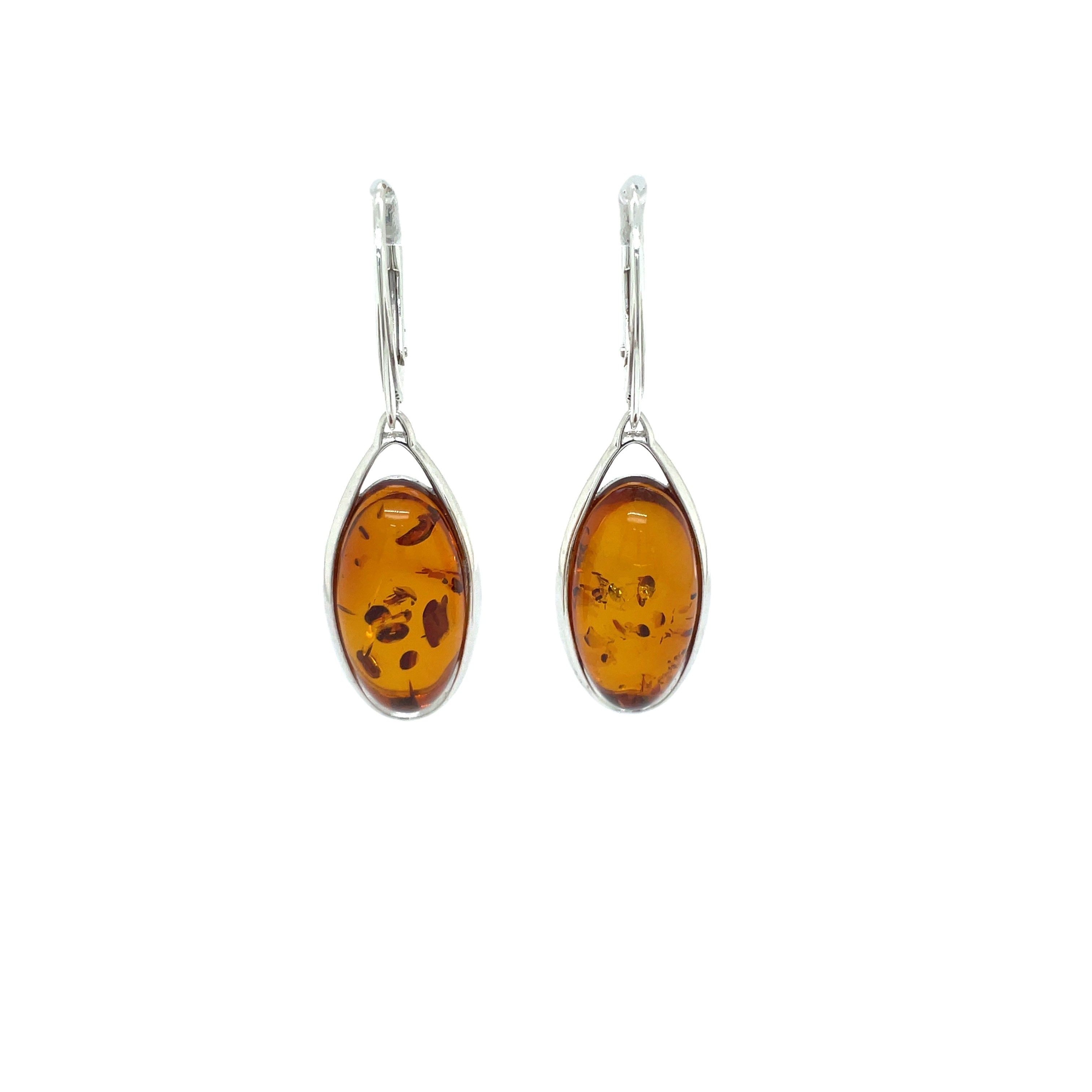 Sterling Silver Oval Amber Drop Earrings