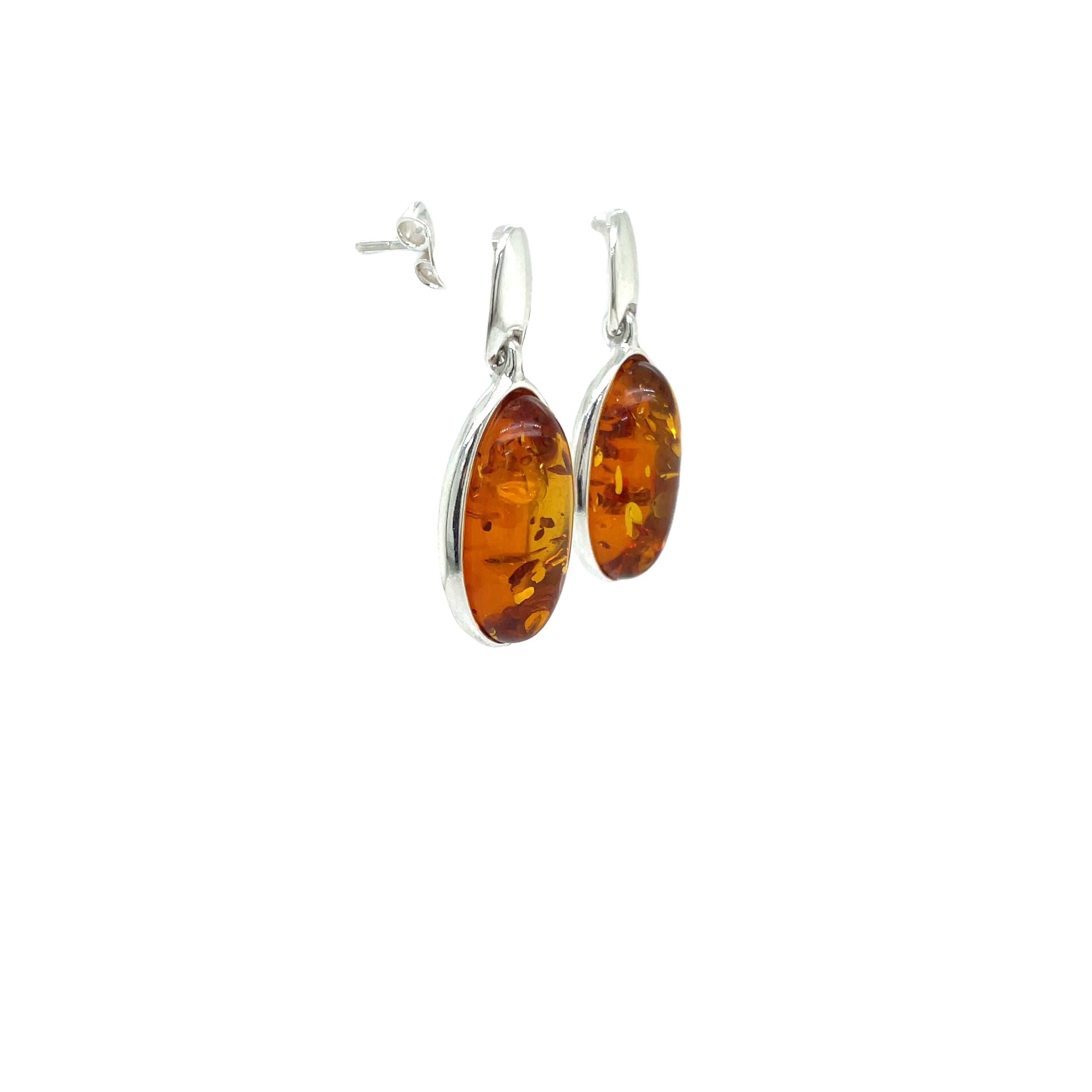 Sterling Silver Oval Amber Stud Earrings