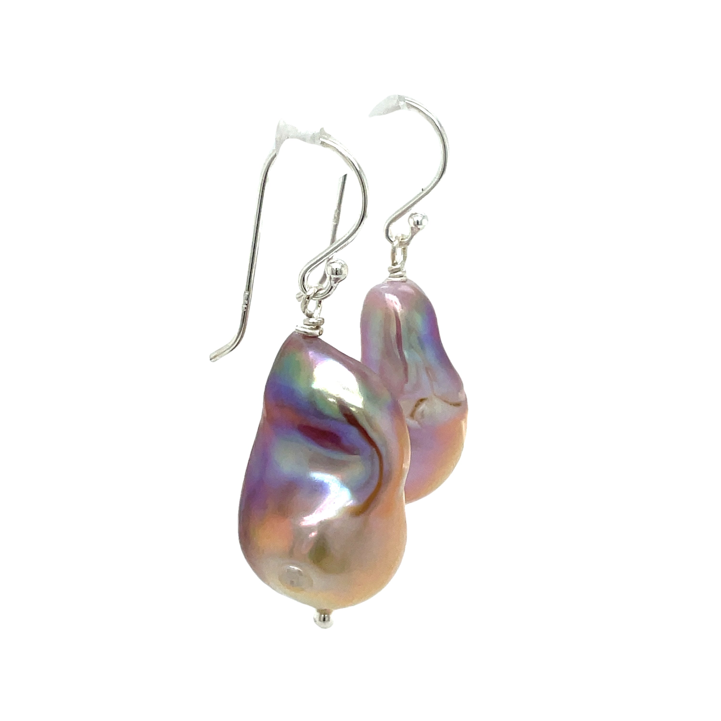 Sterling Silver Pink Tone Baroque Freshwater Pearl Earrings