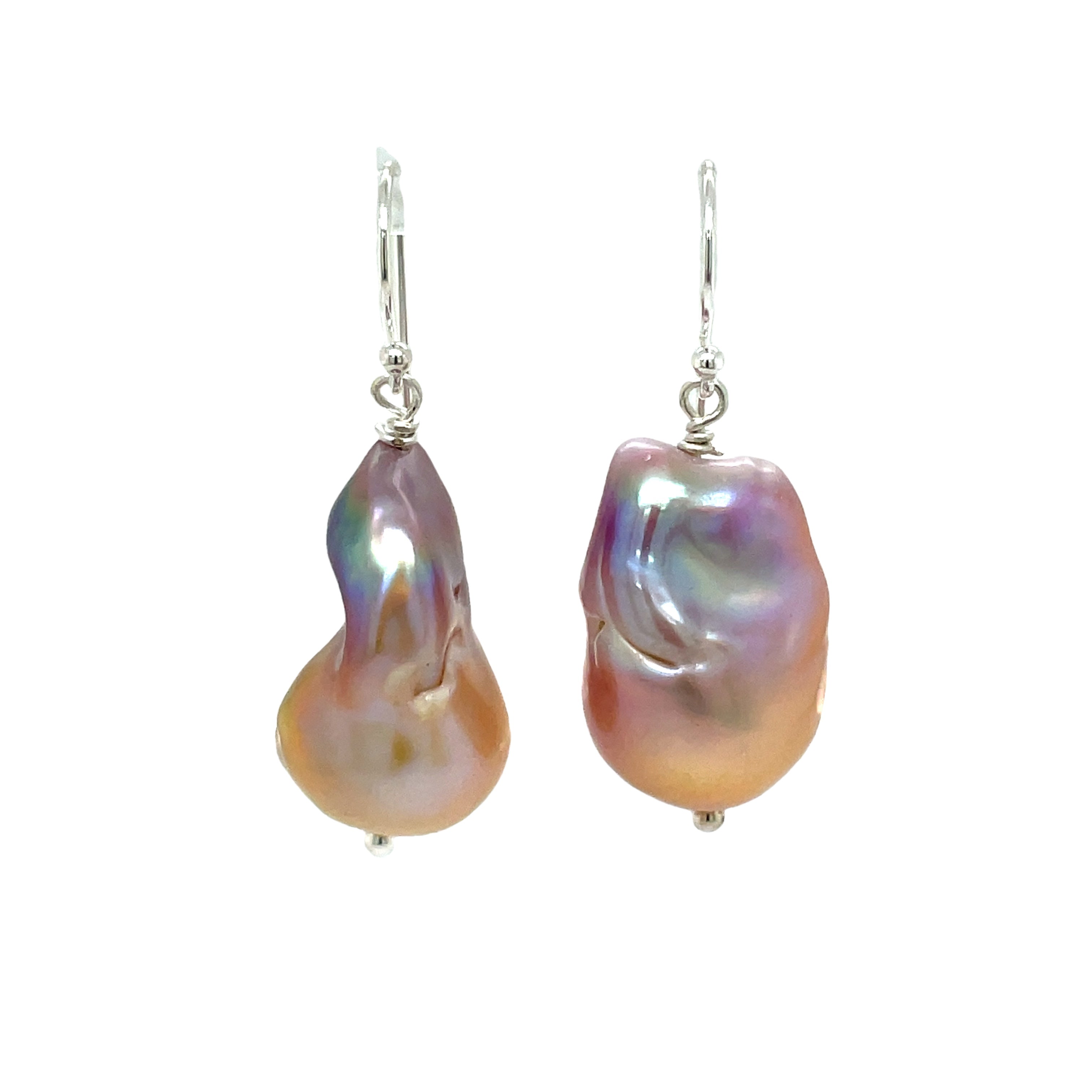 Sterling Silver Pink Tone Baroque Freshwater Pearl Earrings