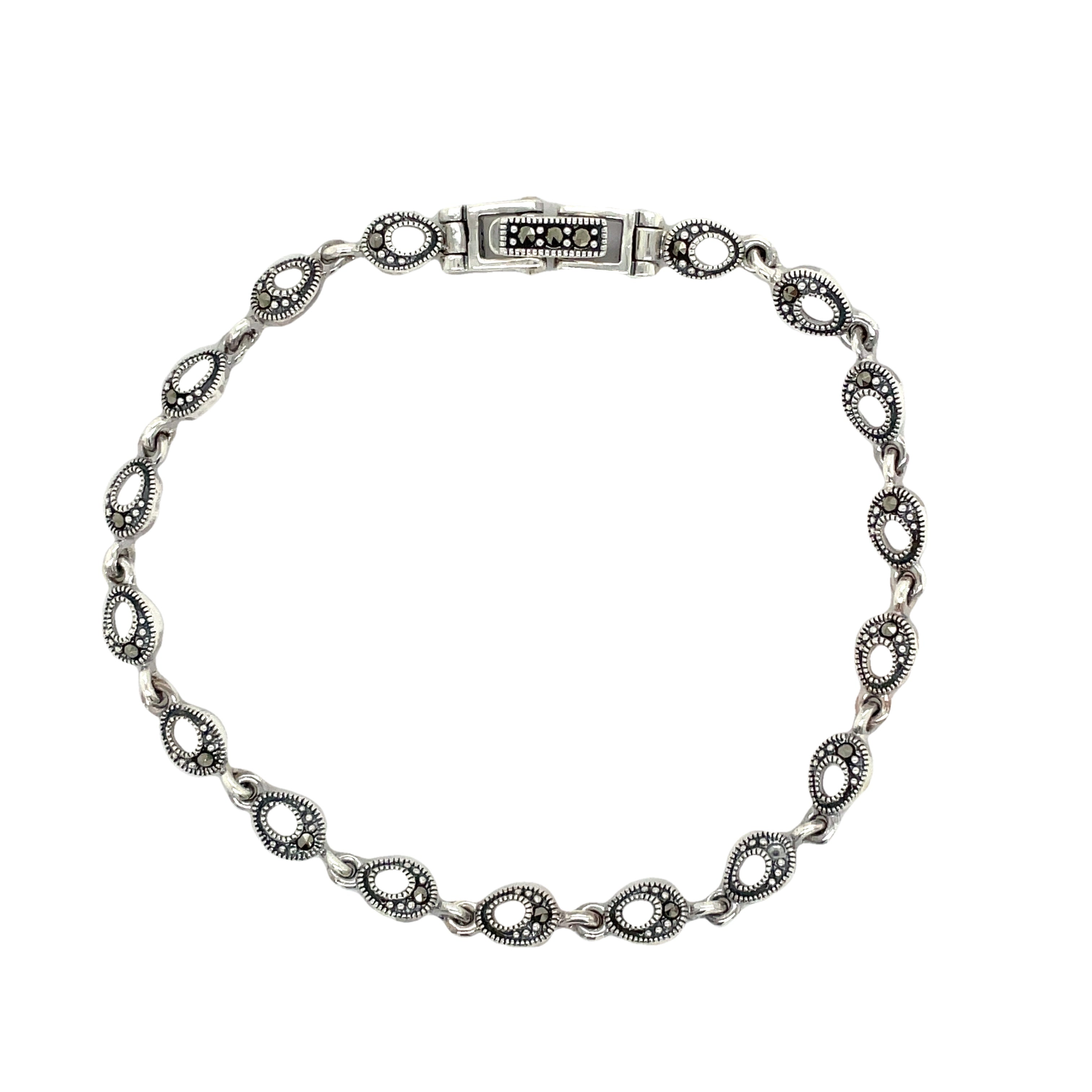 Sterling Silver Marcasite Open Link Bracelet