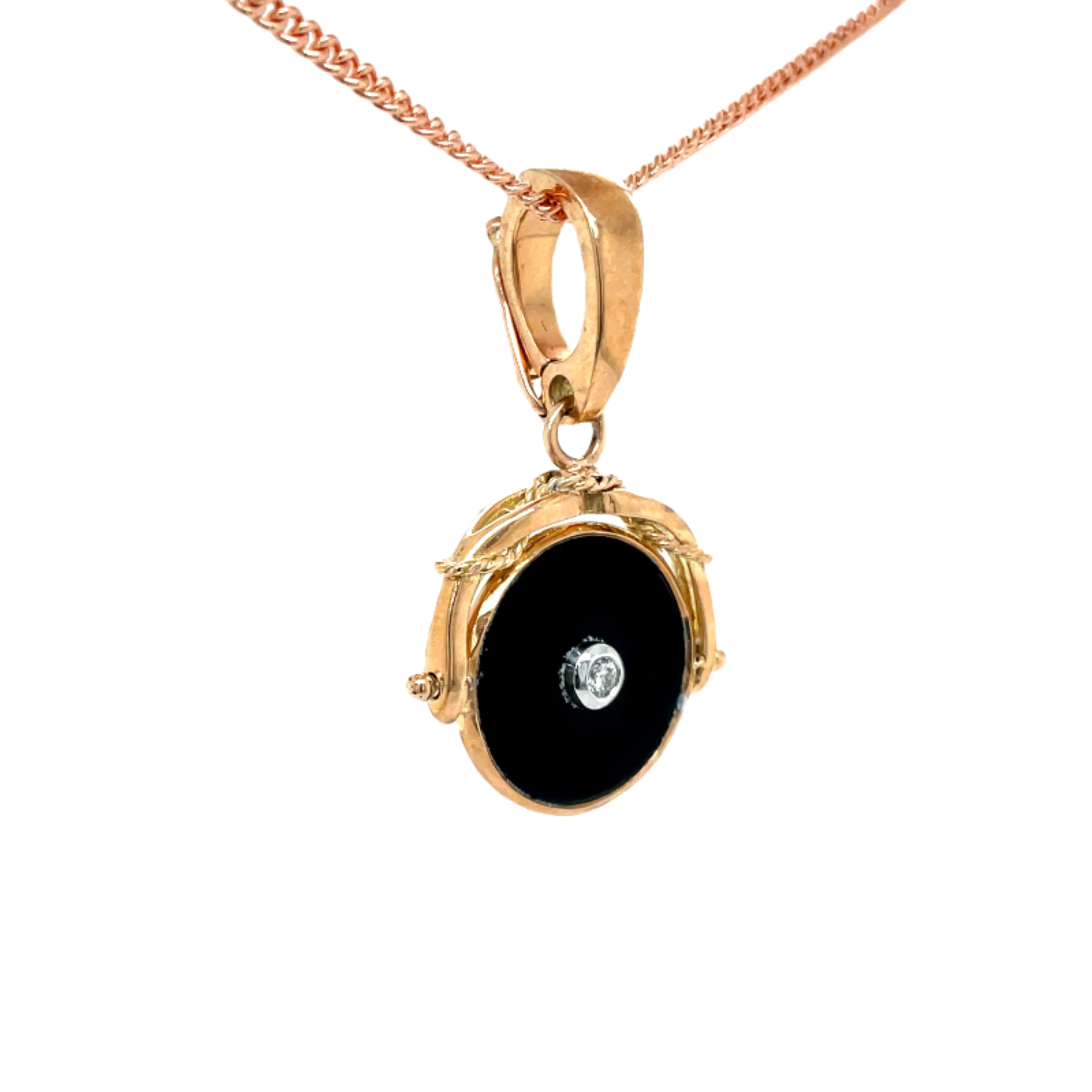 9ct Rose Gold Onyx and Diamond Enhancer Pendant