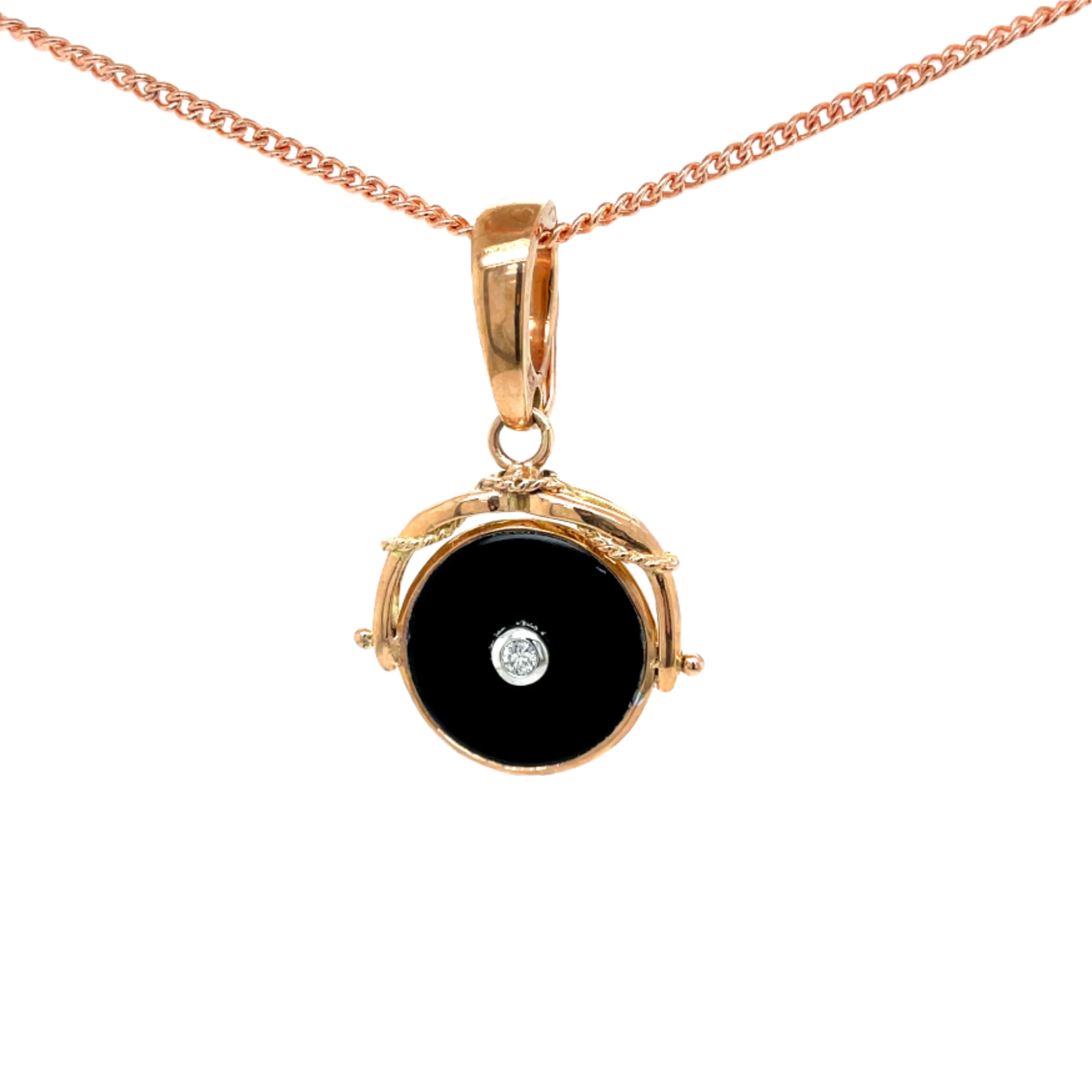 9ct Rose Gold Onyx and Diamond Enhancer Pendant