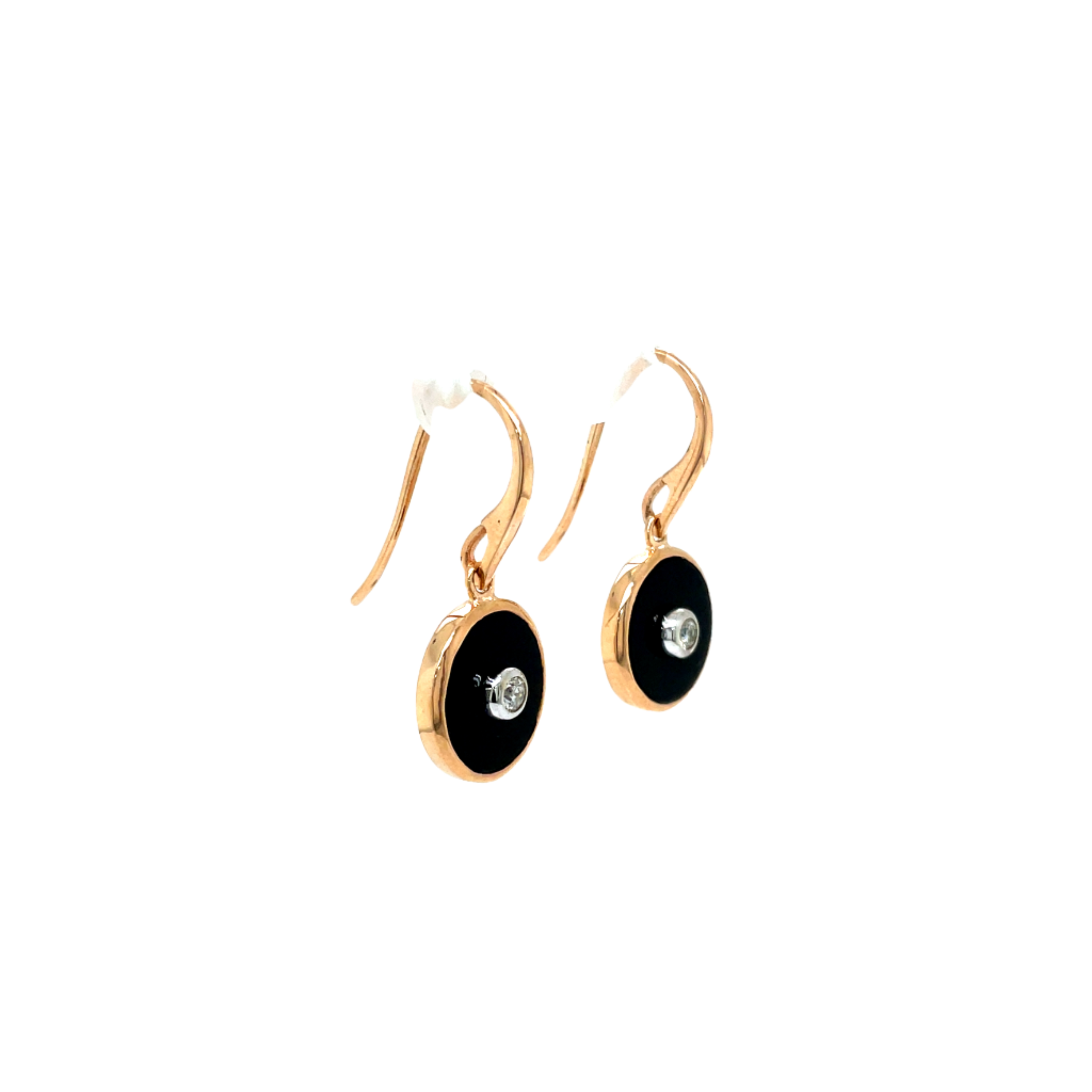 9ct Rose Gold Round Onyx and Diamond Drop Earrings
