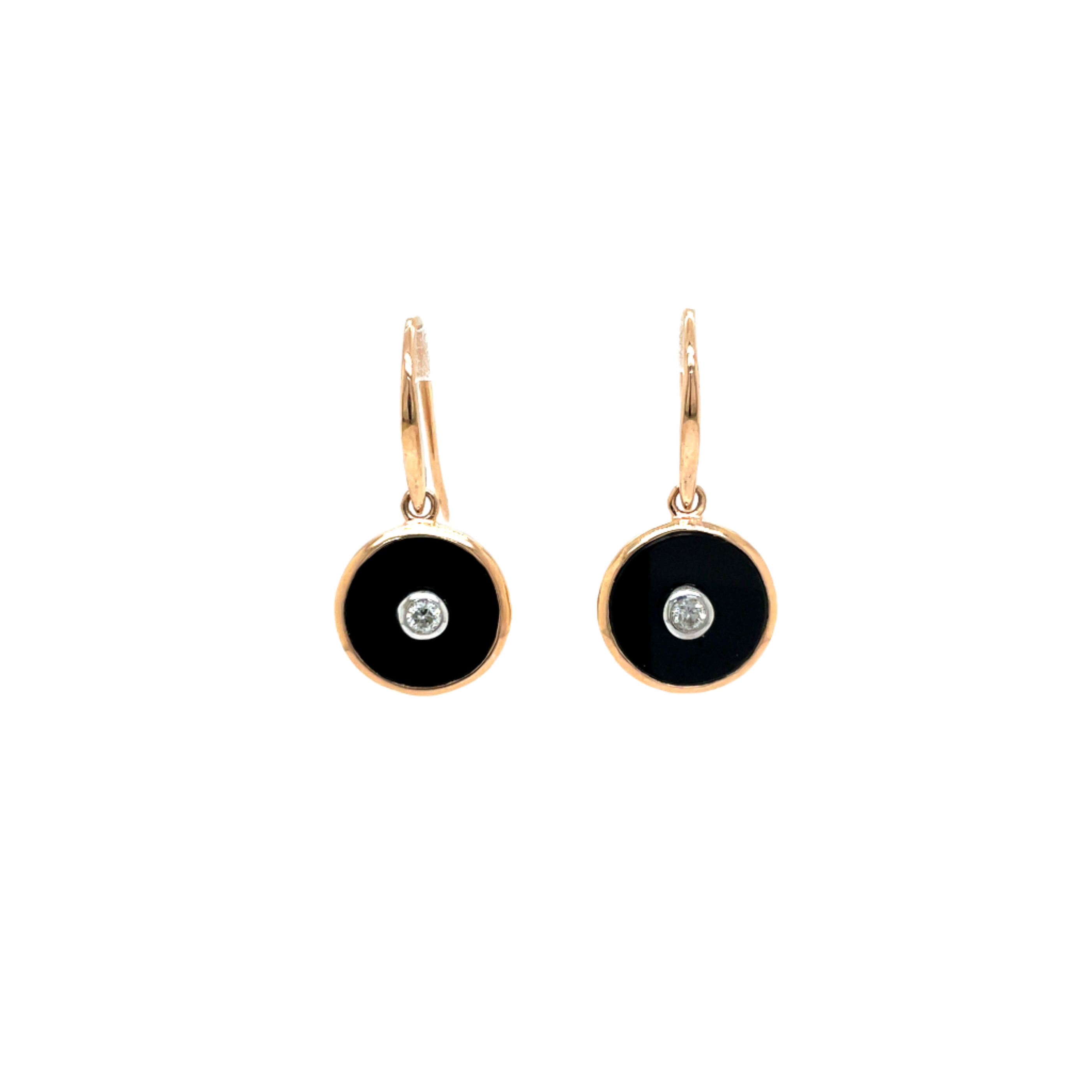 9ct Rose Gold Round Onyx and Diamond Drop Earrings