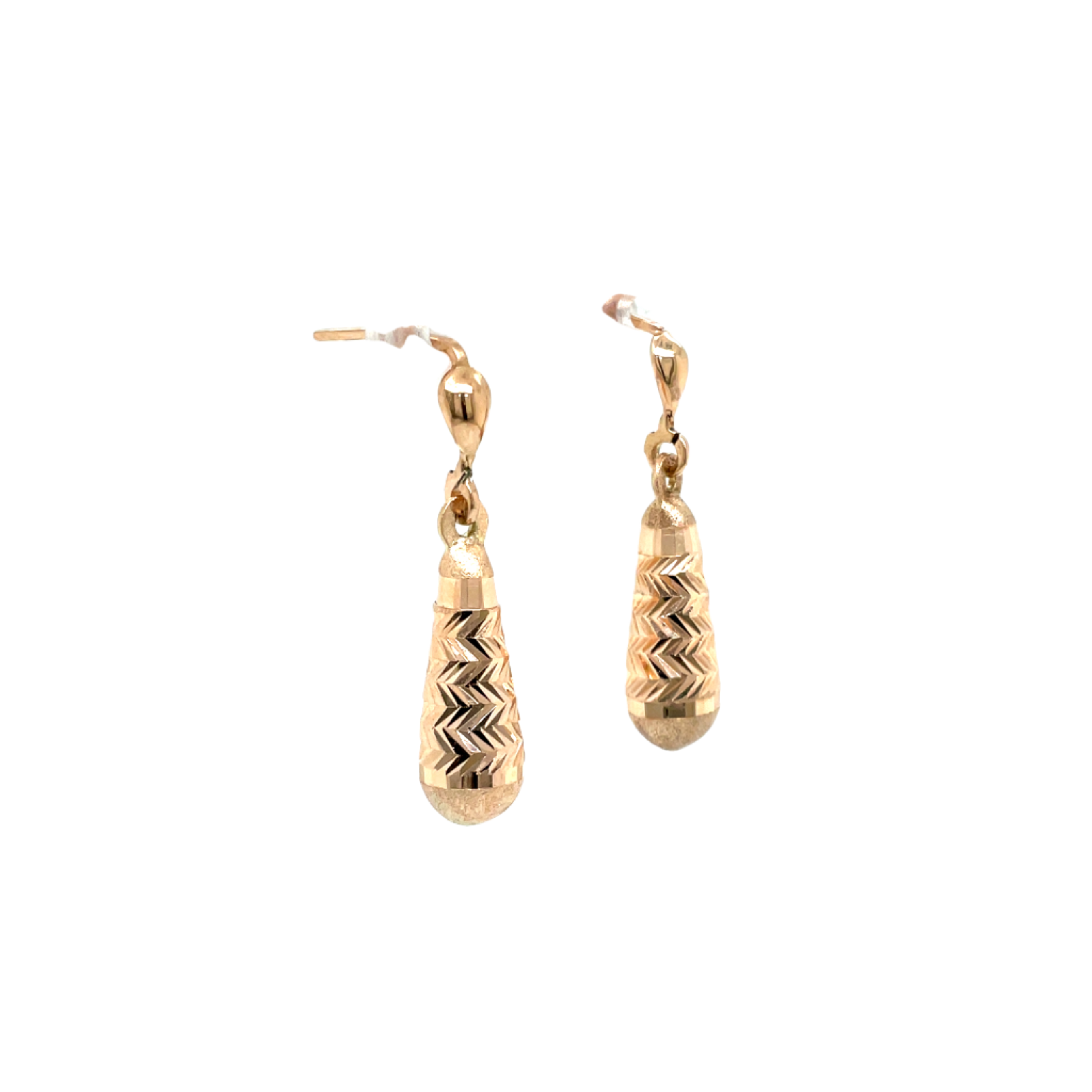 9ct Rose Gold Pattern Tear Drop Stud Earrings