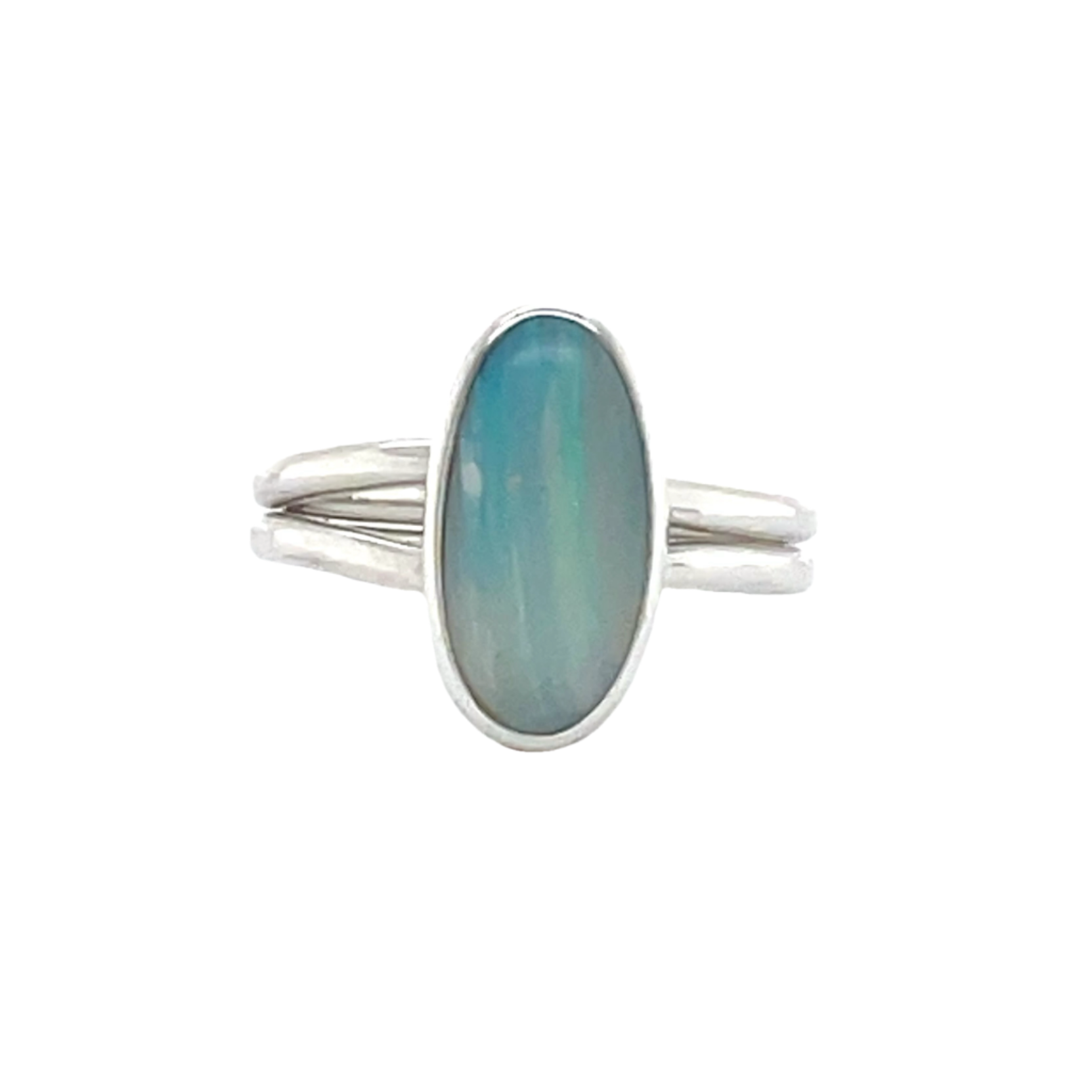 Sterling Silver Australian Oval Black Opal Dress Ring