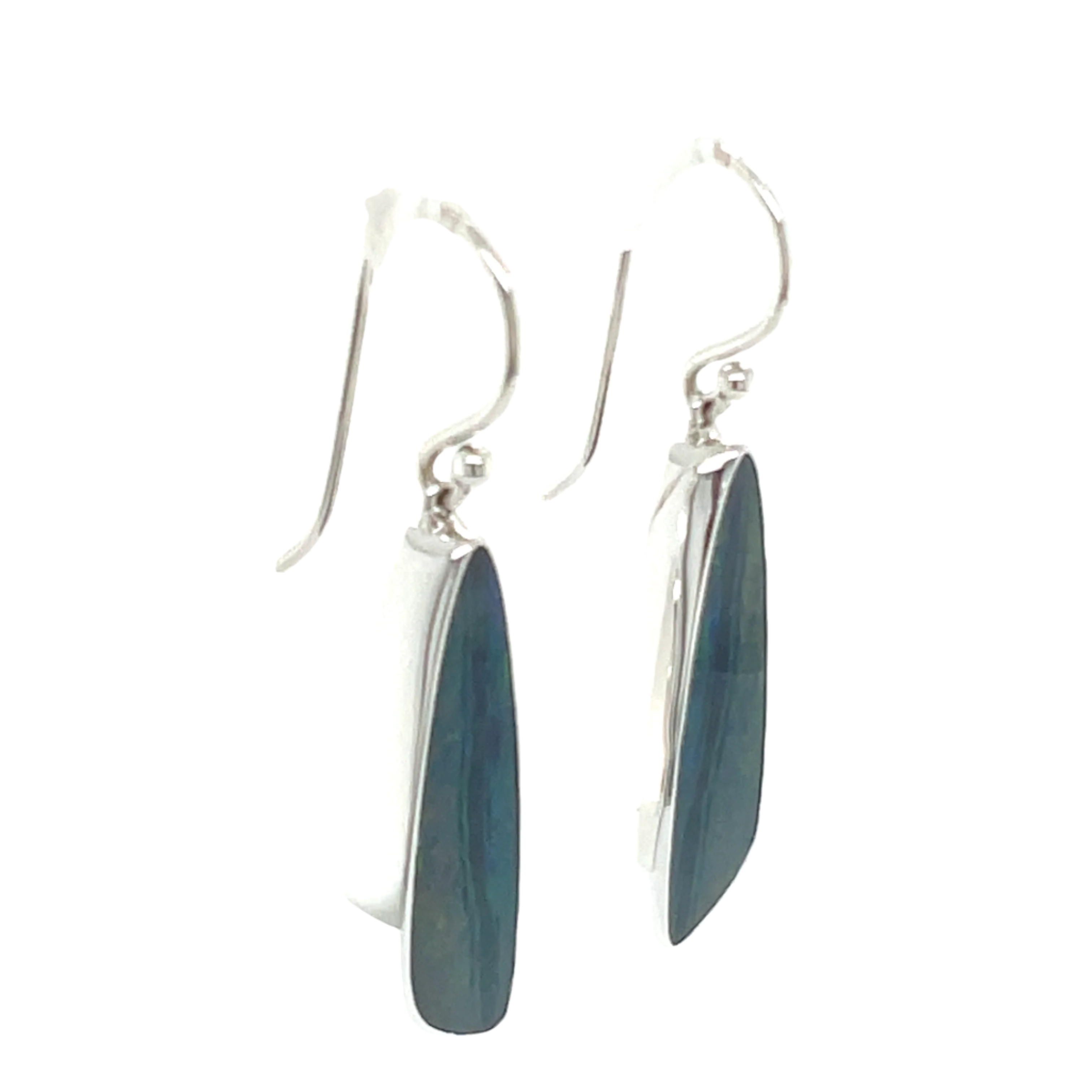 Sterling Silver Australian Elongated Opal Drop Earrings