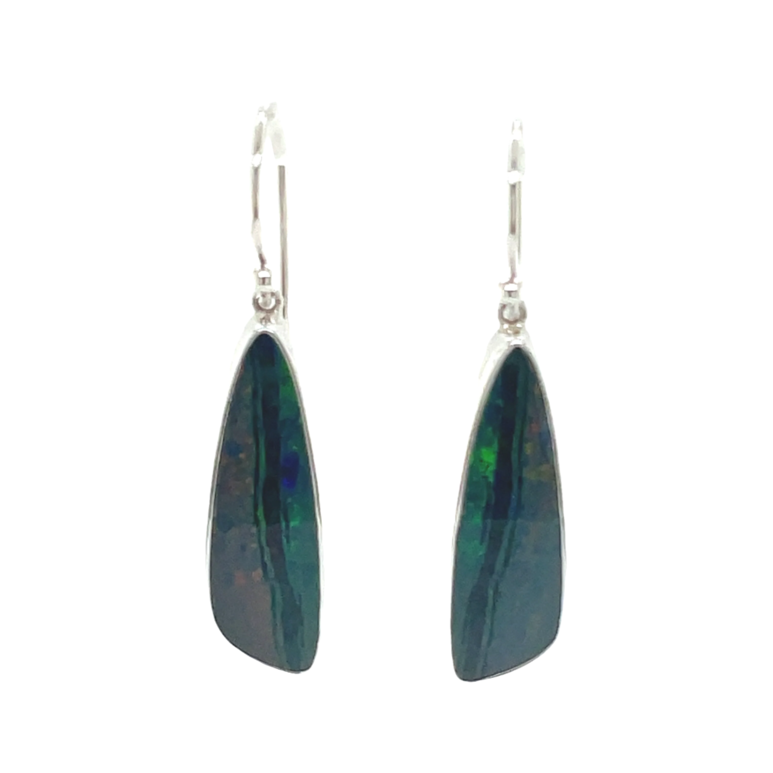 Sterling Silver Australian Elongated Opal Drop Earrings