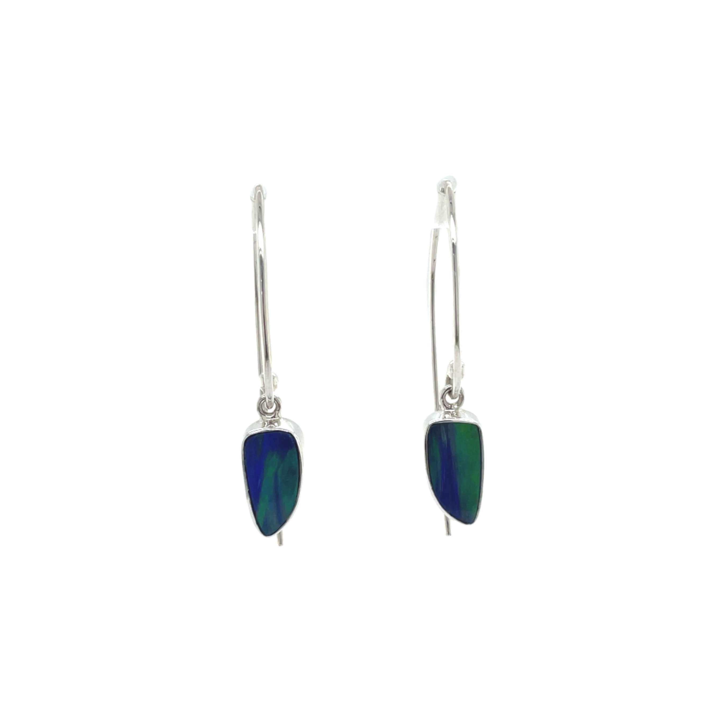 Sterling Silver Long Australian Opal Drop Earrings