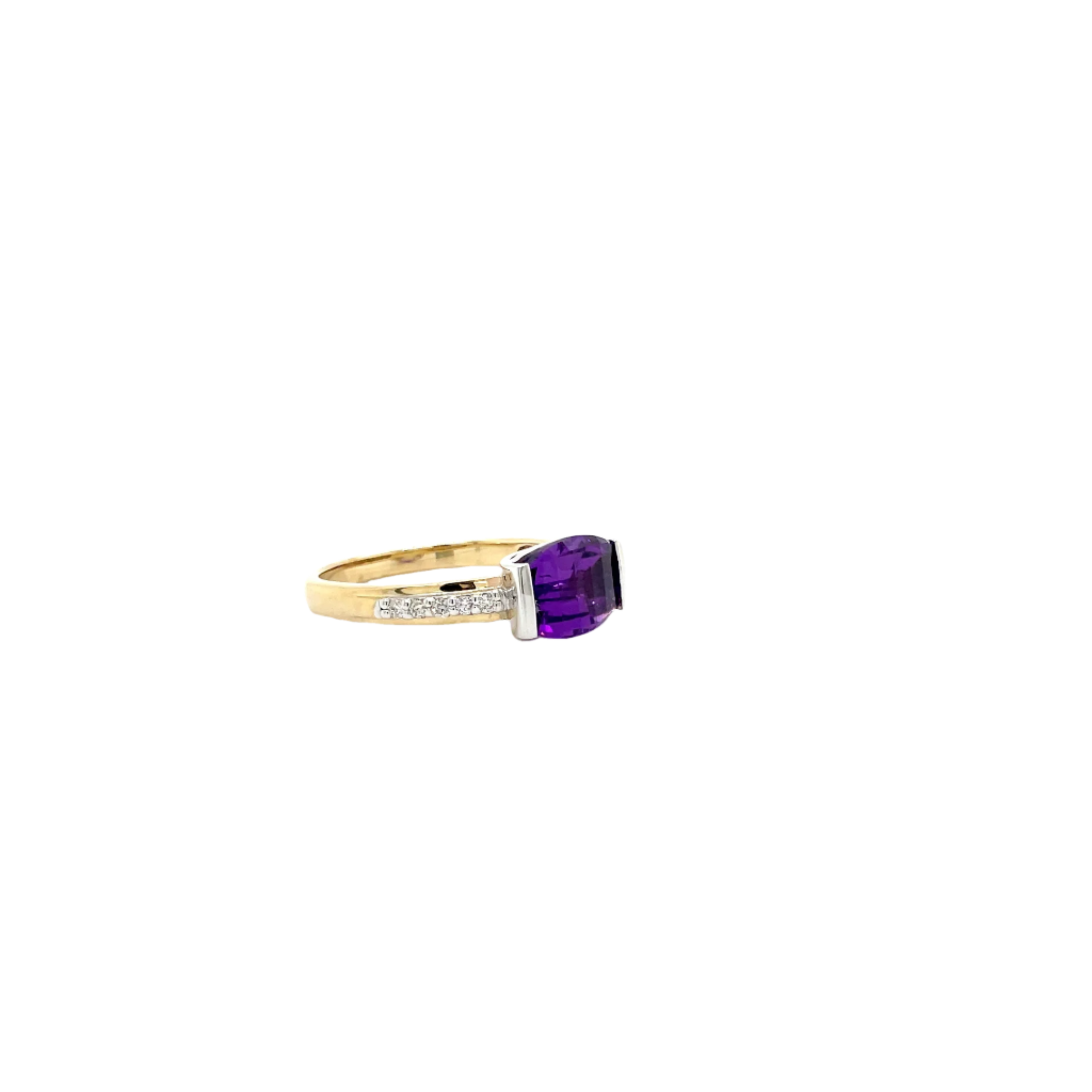9ct Yellow Gold Amethyst and Diamond Dress Ring