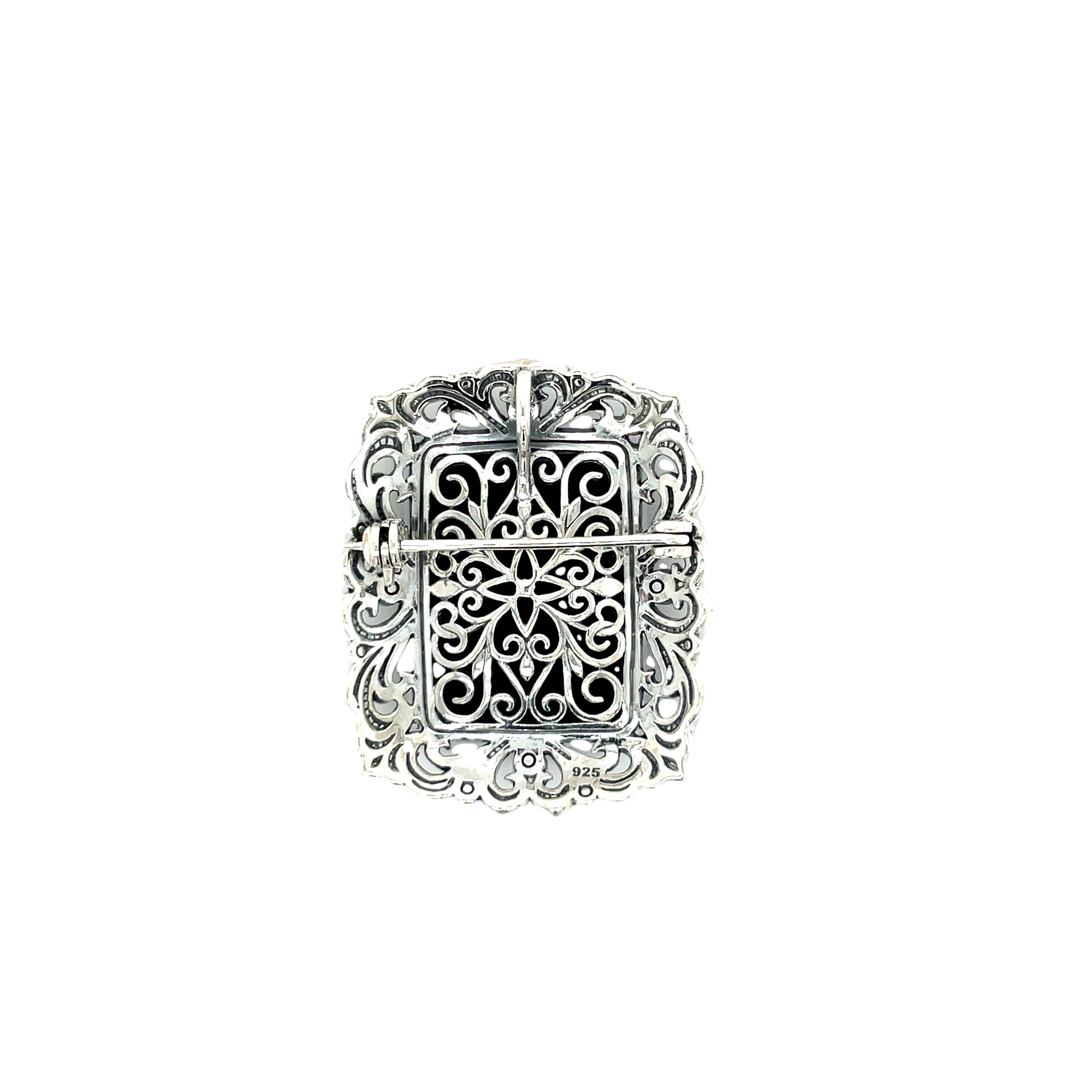 Sterling Silver Onyx and Marcasite Brooch/Pendant