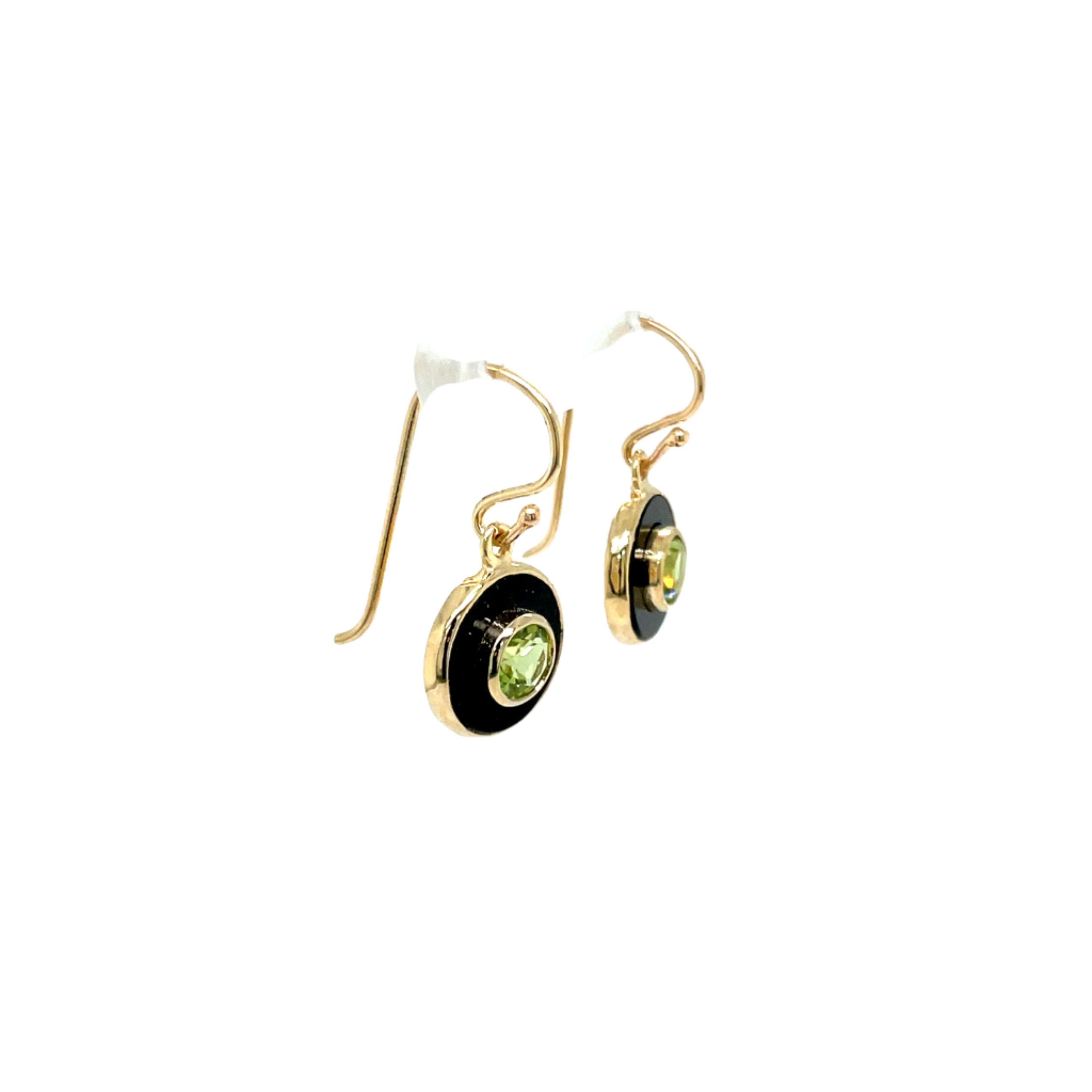 9ct Yellow Gold Peridot and Onyx Drop Earrings