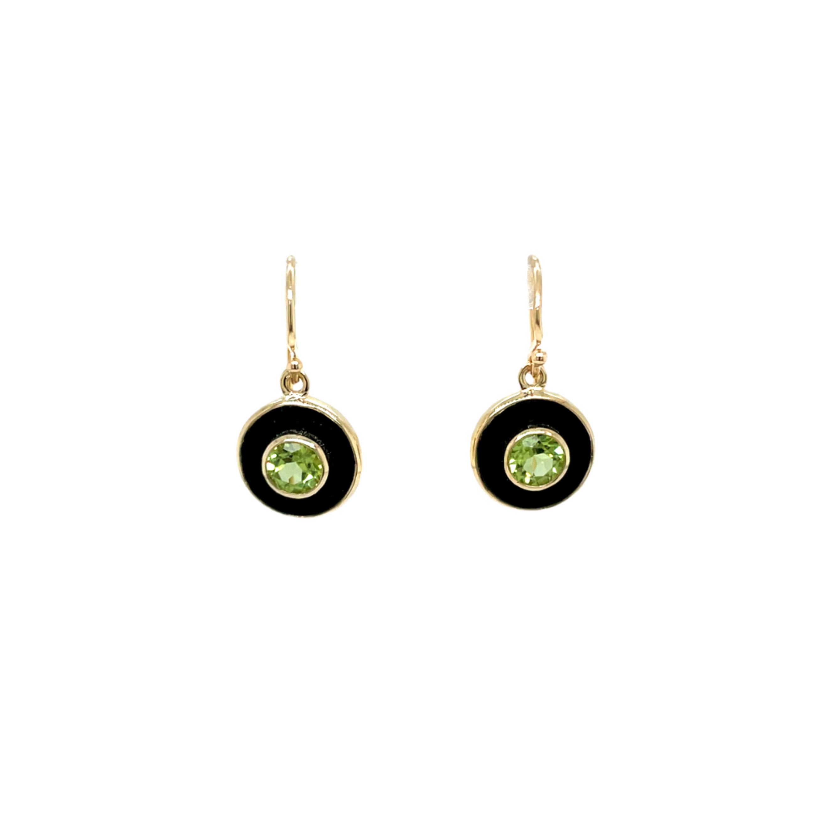 9ct Yellow Gold Peridot and Onyx Drop Earrings