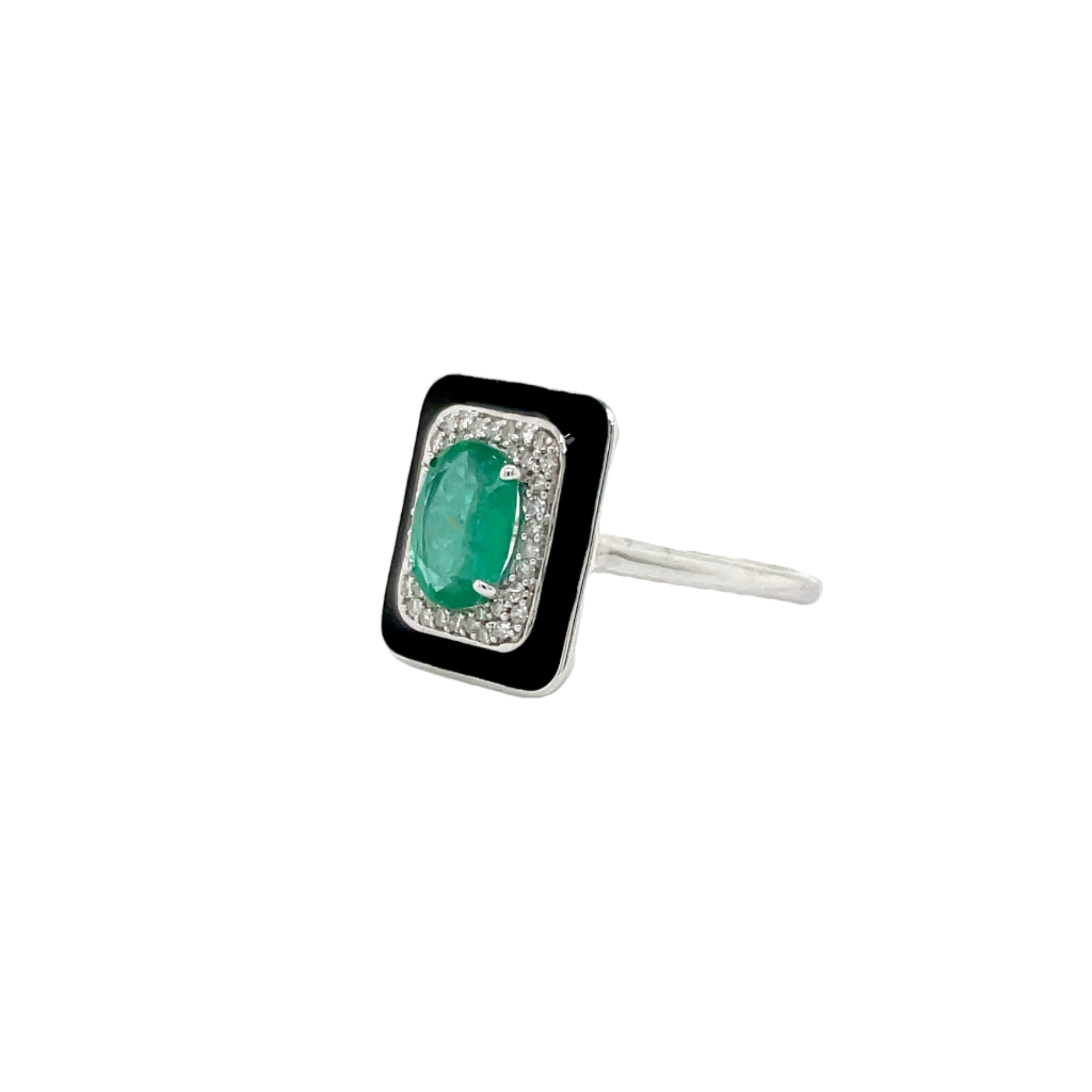 9ct White Gold Emerald, Diamond and Enamel Dress Ring