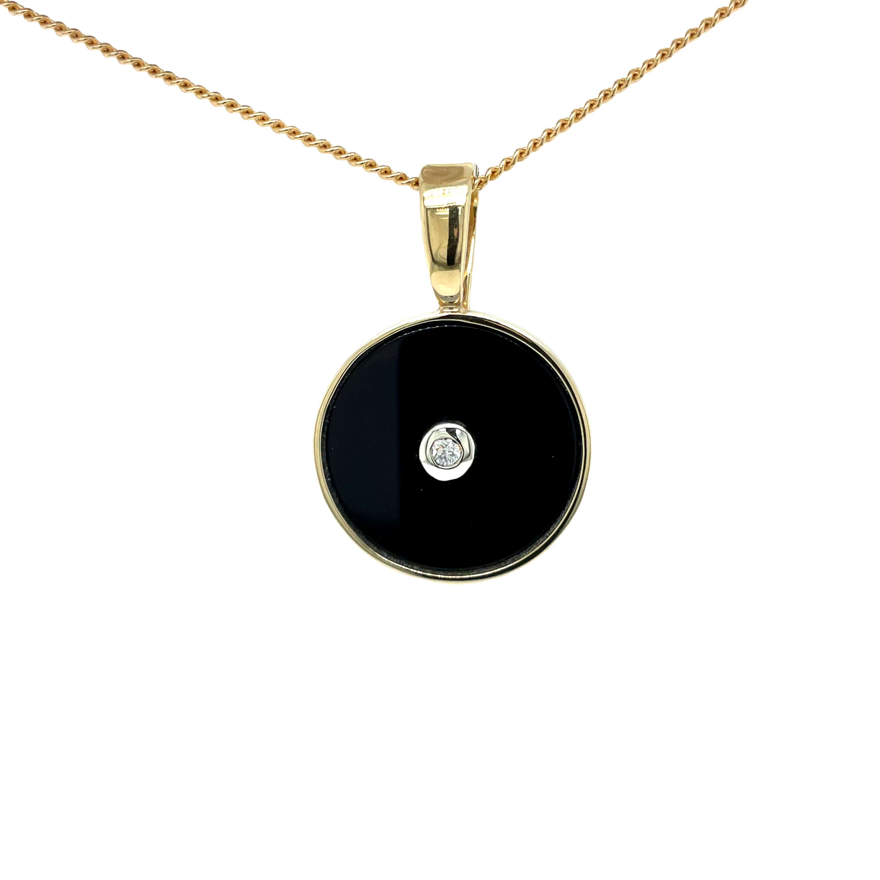 9ct Yellow Gold Round Onyx and Diamond Enhancer