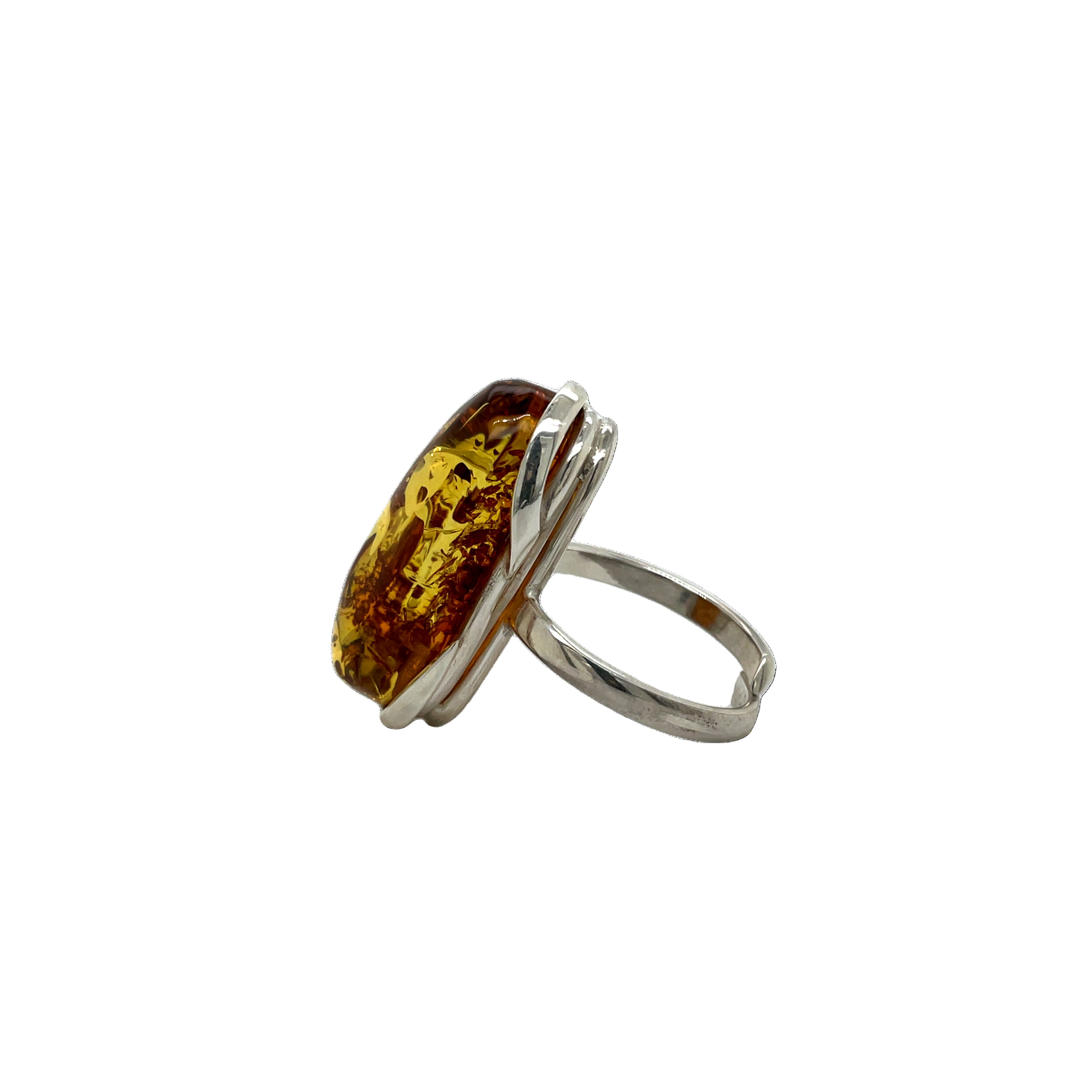 Sterling Silver Swirl Elongated Amber Ring