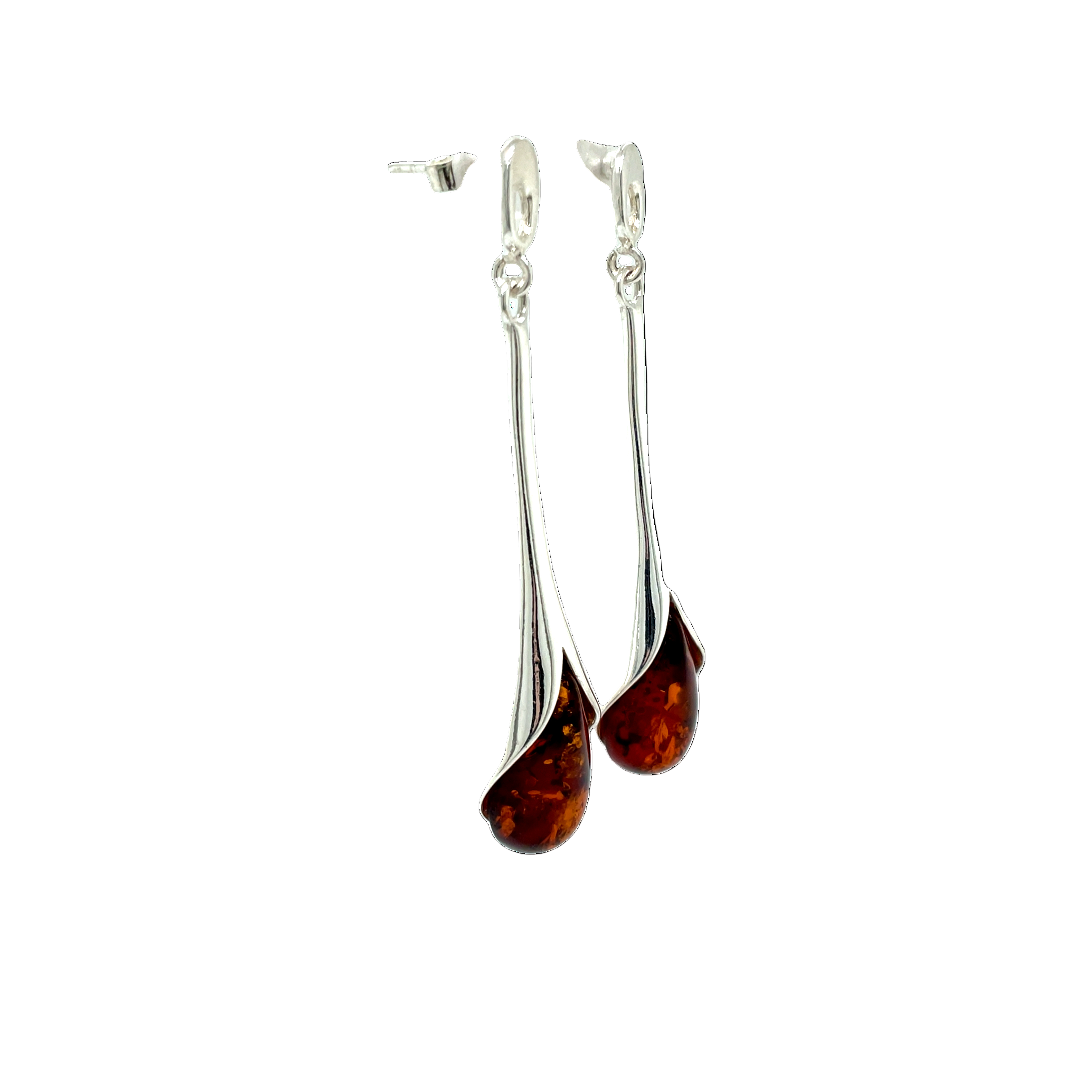 Sterling Silver Tulip Amber Stud Earrings