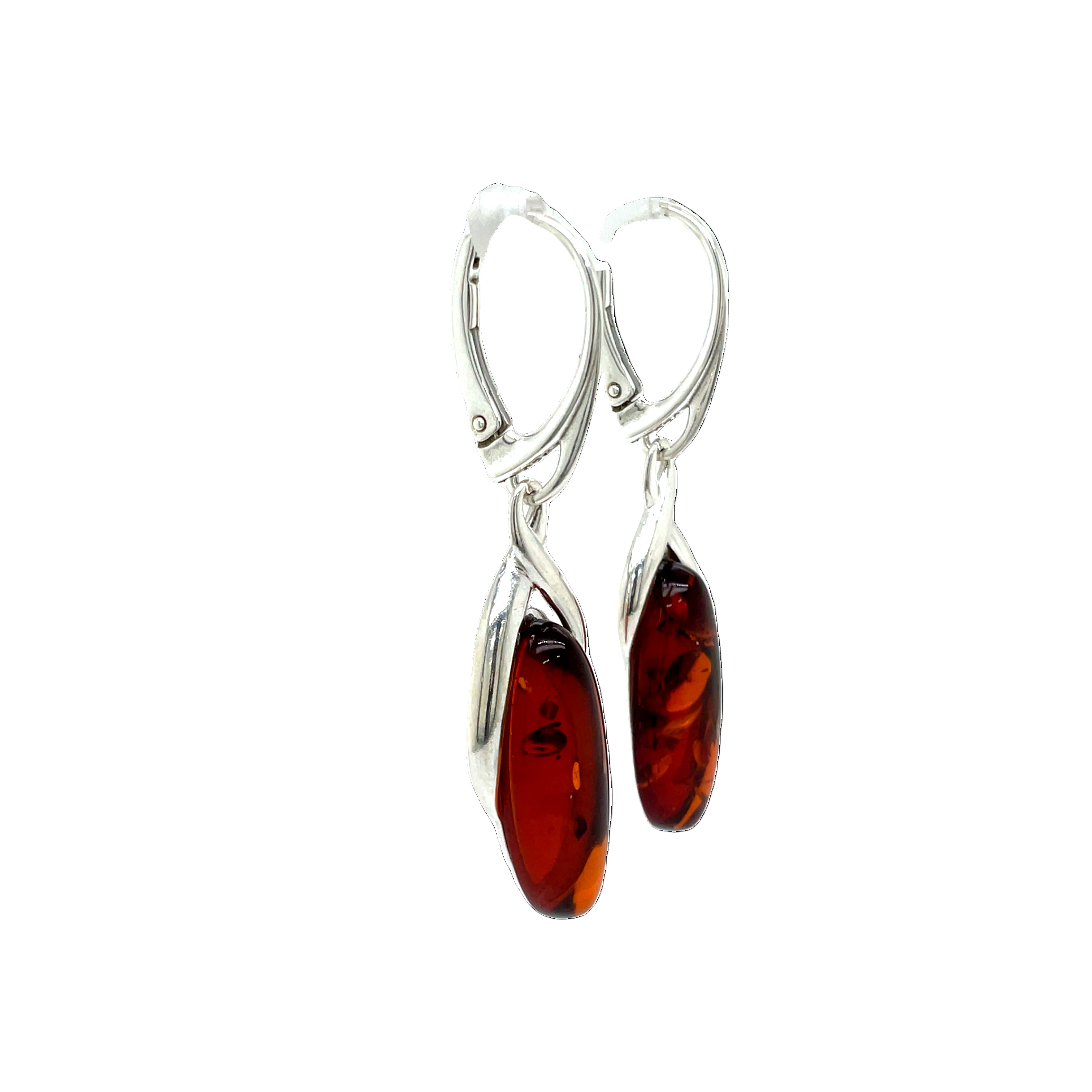 Sterling Silver Amber Long Drop Earrings