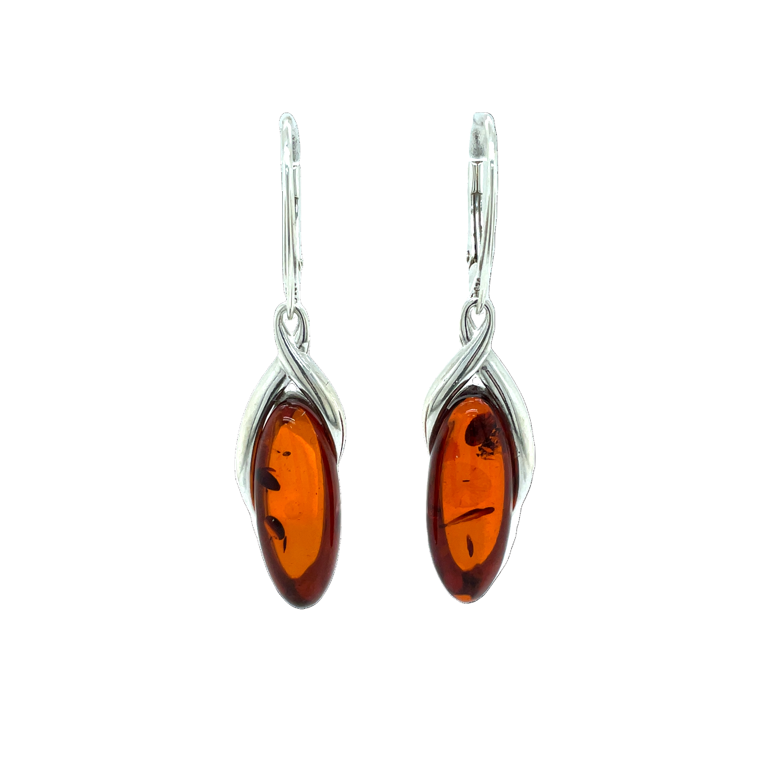 Sterling Silver Amber Long Drop Earrings