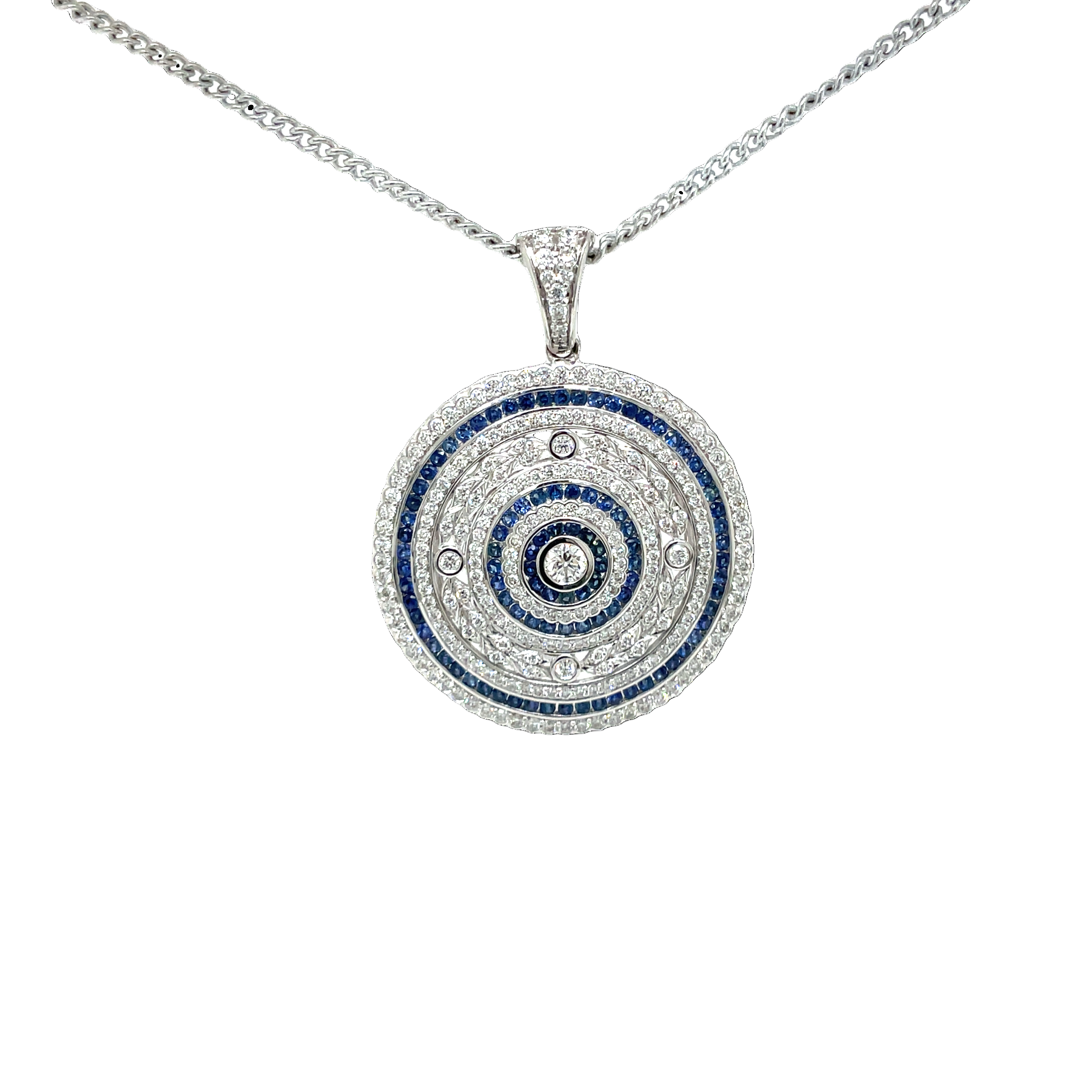18ct White Gold Sapphire and Diamond Art Deco Pendant