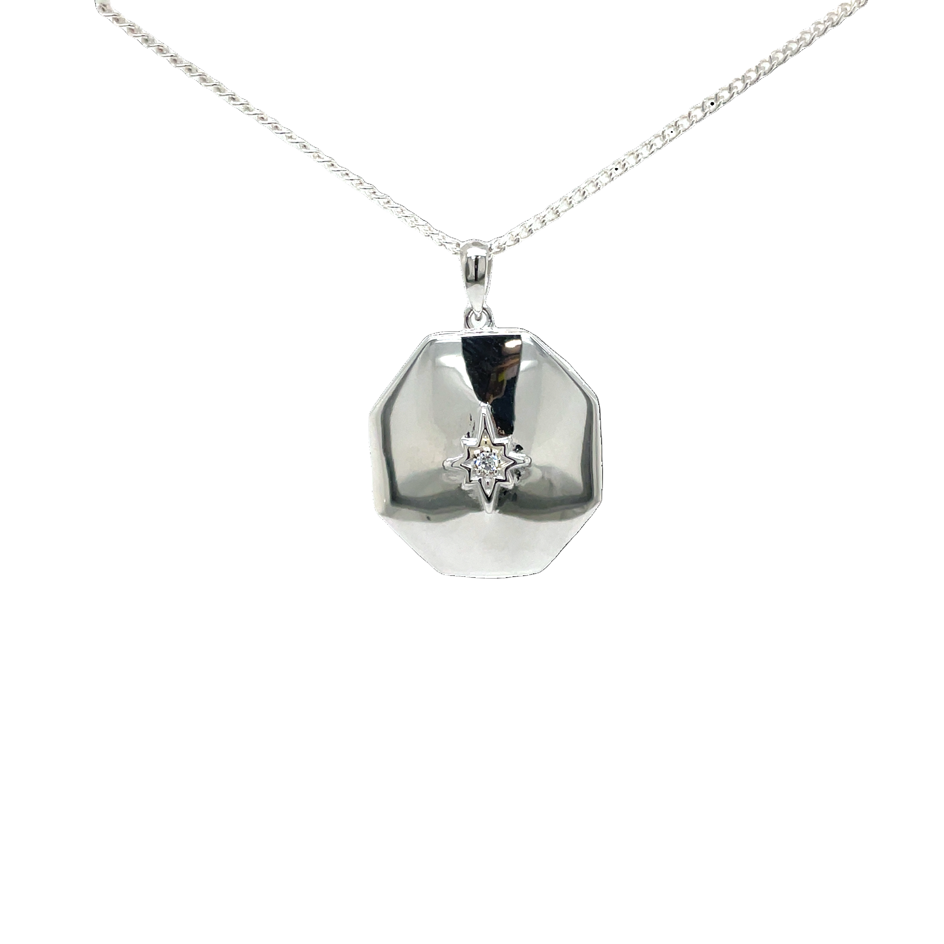 Sterling Silver Hexagon Cubic Zirconia Locket Pendant
