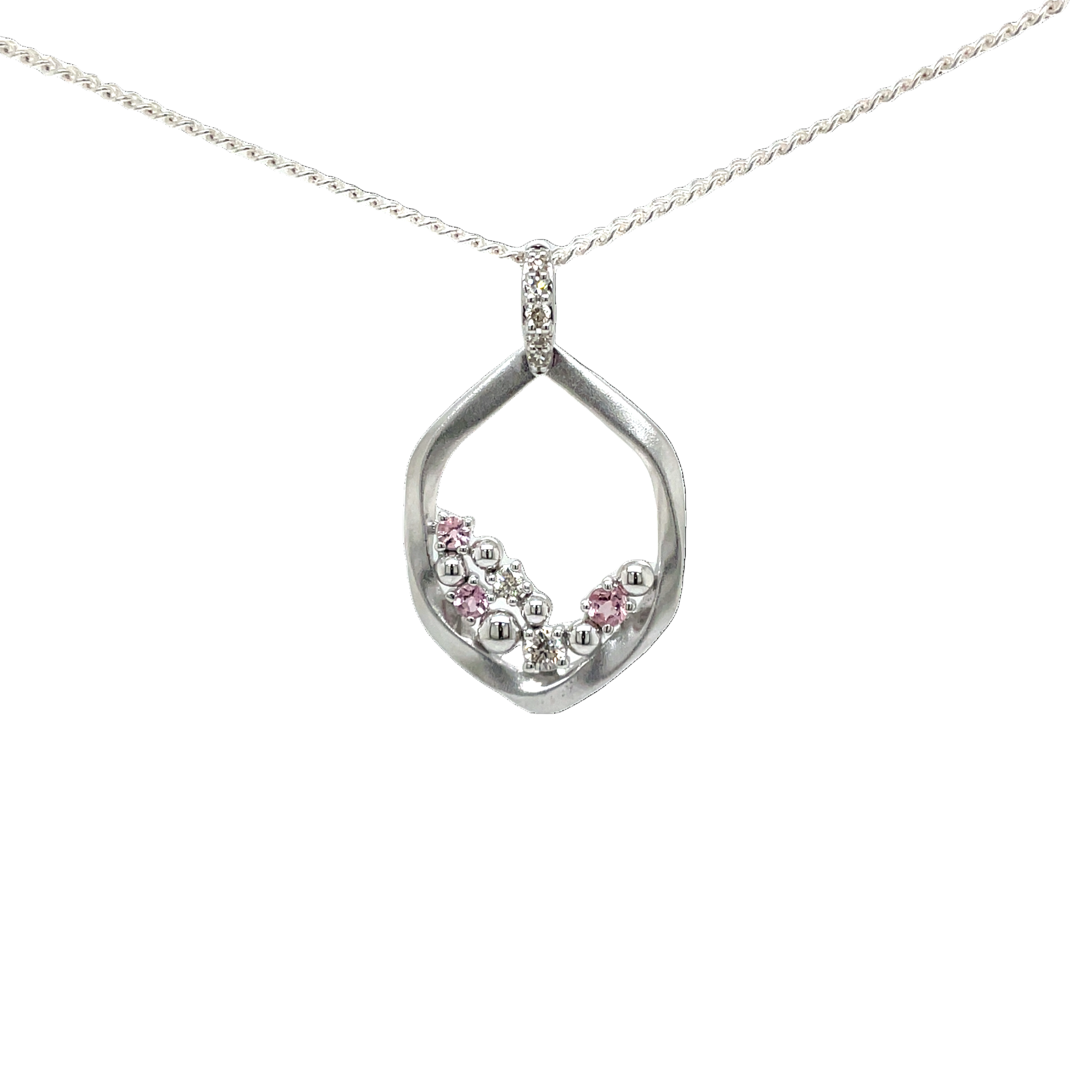 9ct White Gold Pink Tourmaline and Diamond Pendant