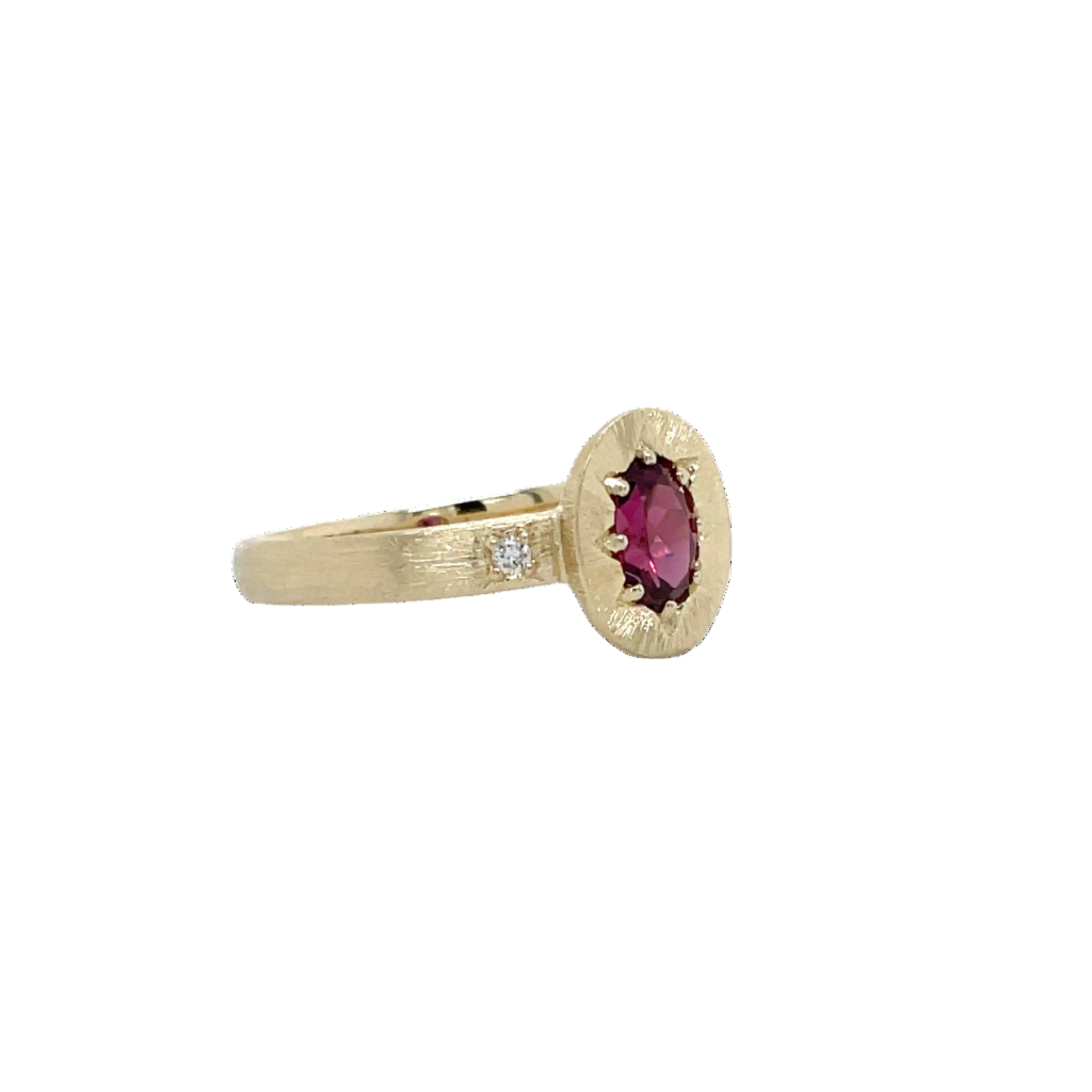 9ct Yellow Gold Rhodolite Garnet and Diamond Dress Ring