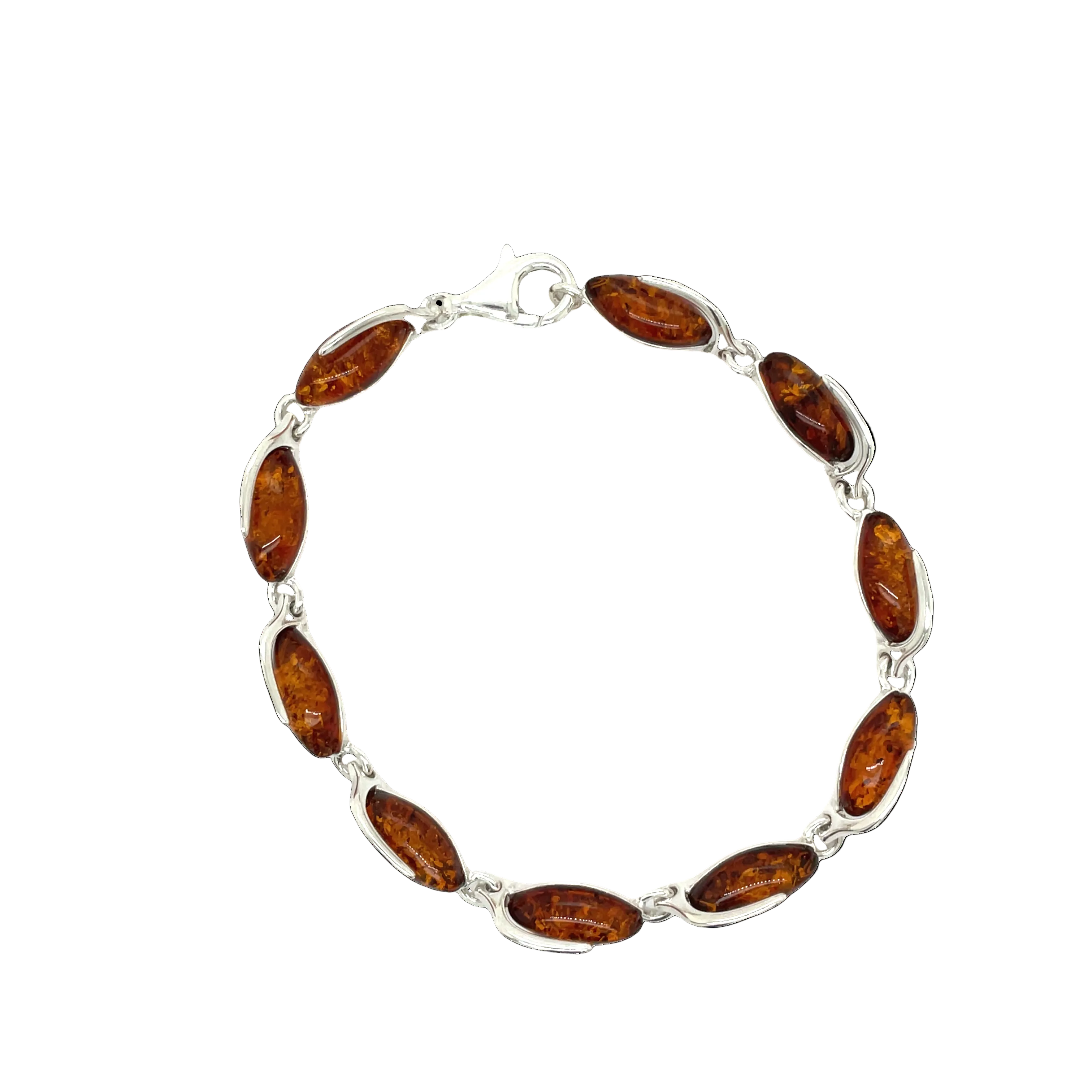 Sterling Silver Marquise Shape Amber Bracelet