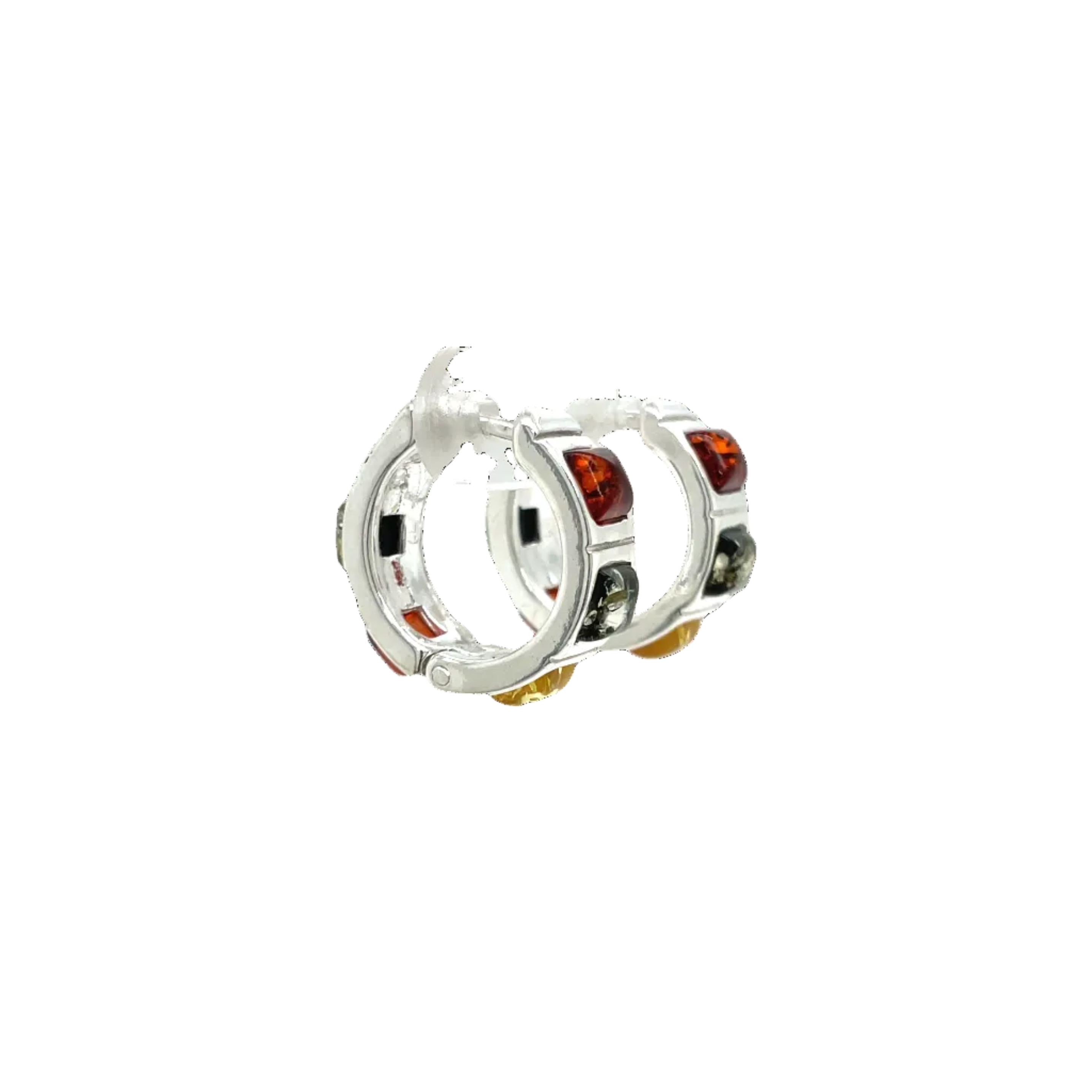 Sterling Silver Multi-Coloured Amber Huggies