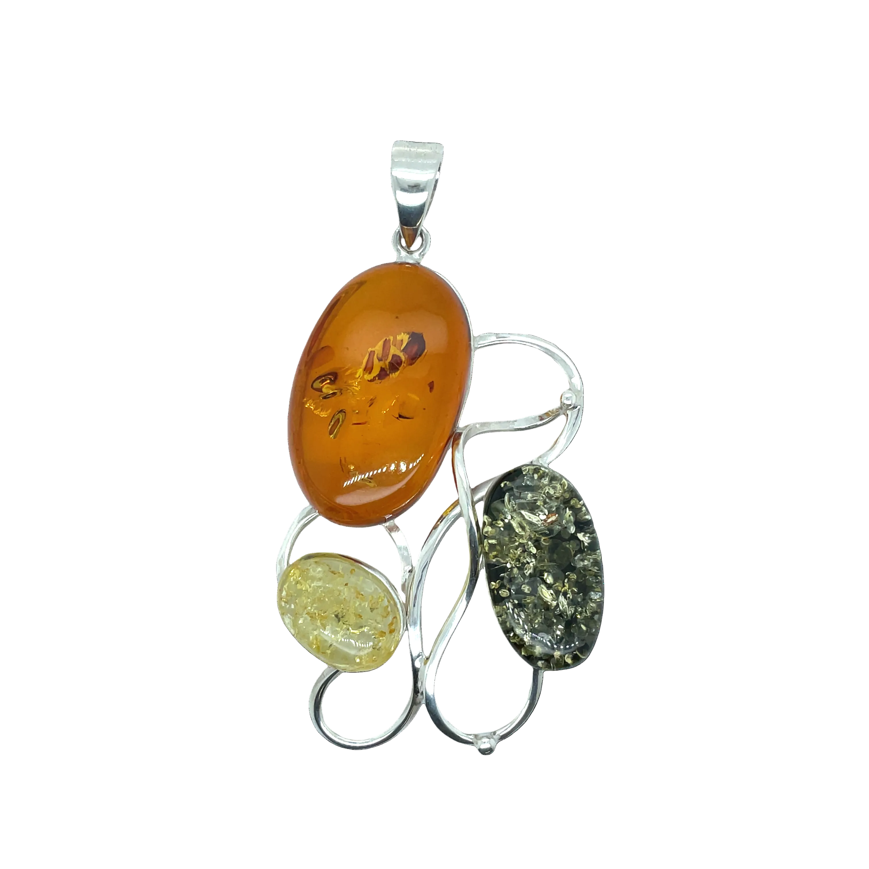 Sterling Silver Three Toned Amber Pendant