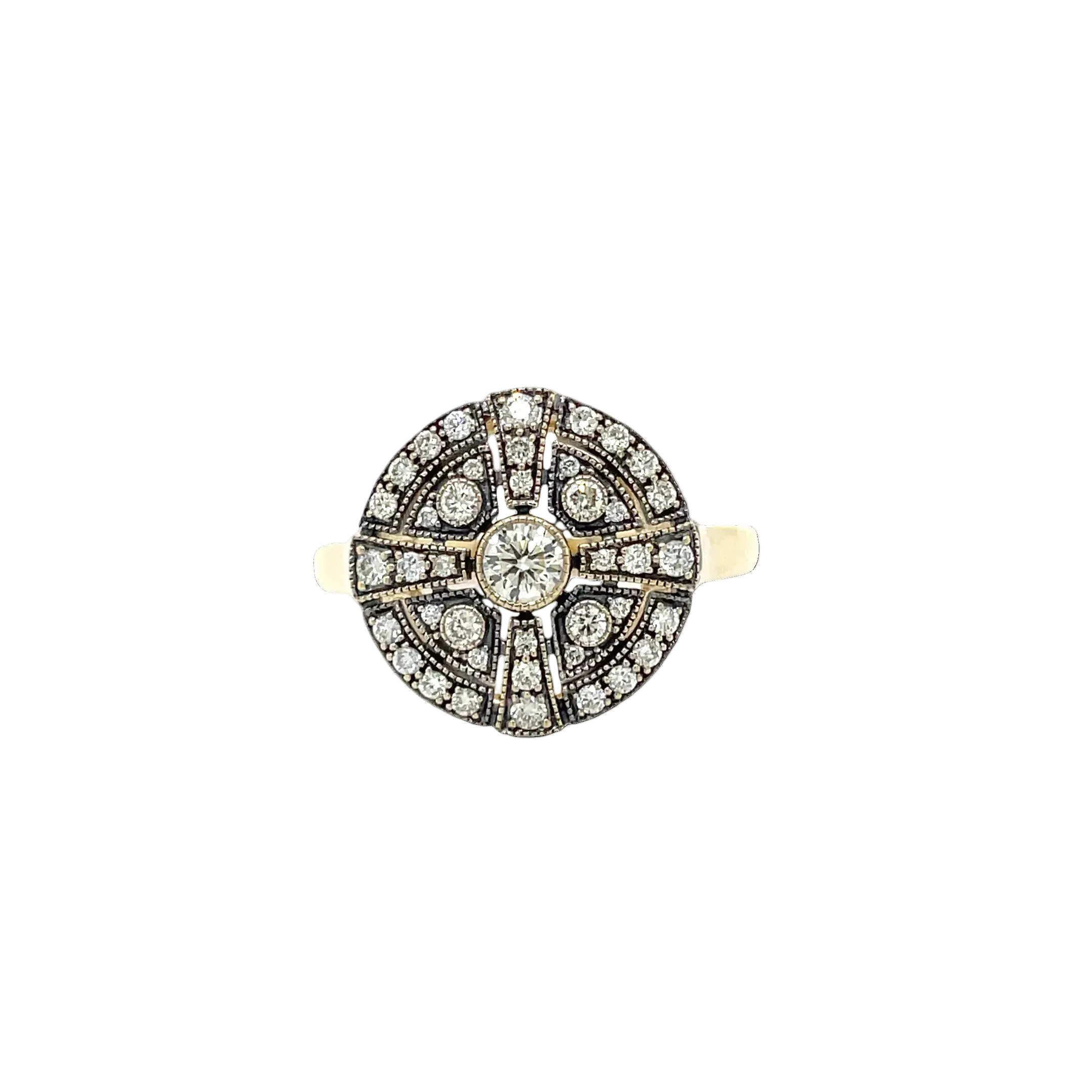 9ct Yellow Gold Natural Diamond Round Art Deco Dress Ring