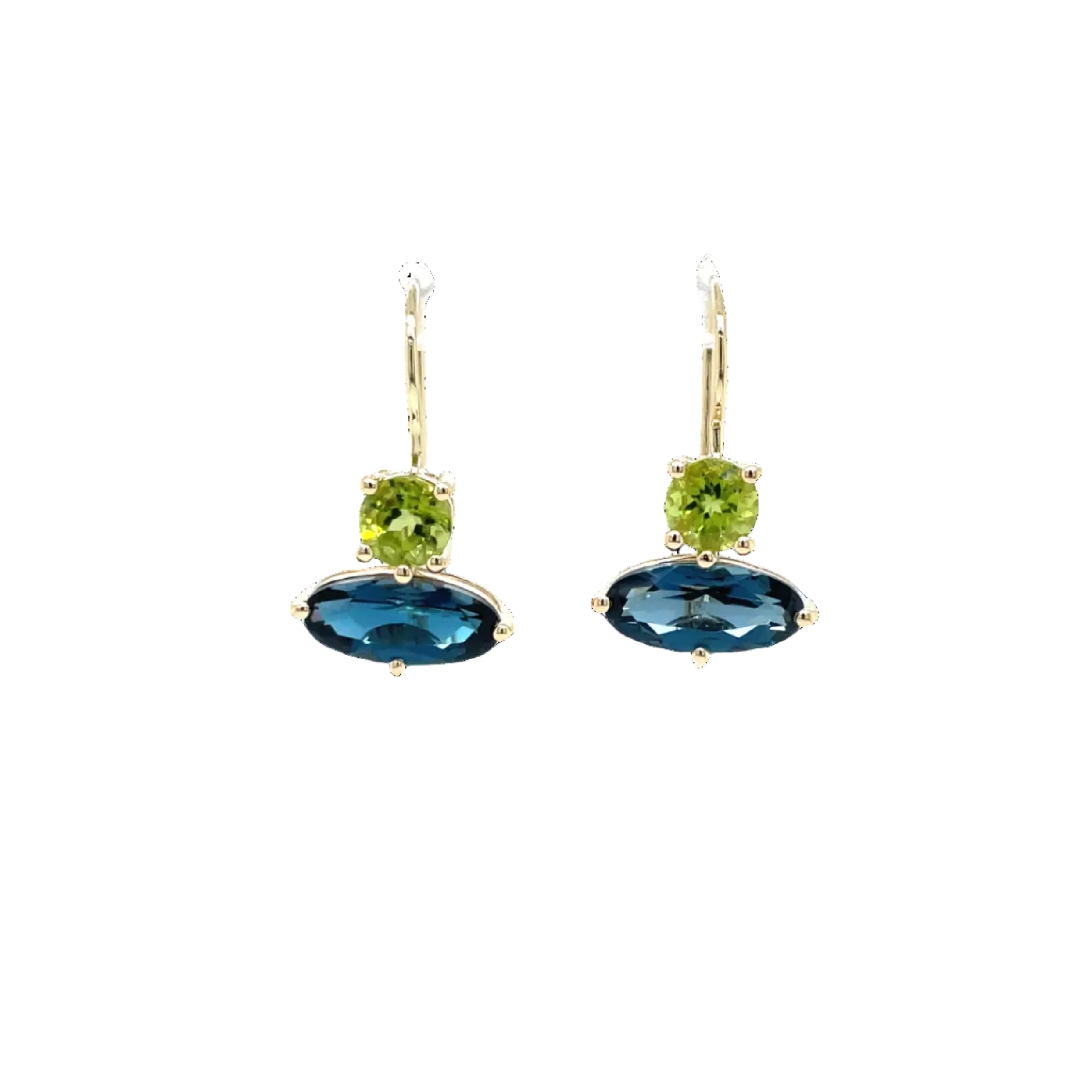9ct Yellow Gold Peridot and London Blue Topaz Earrings