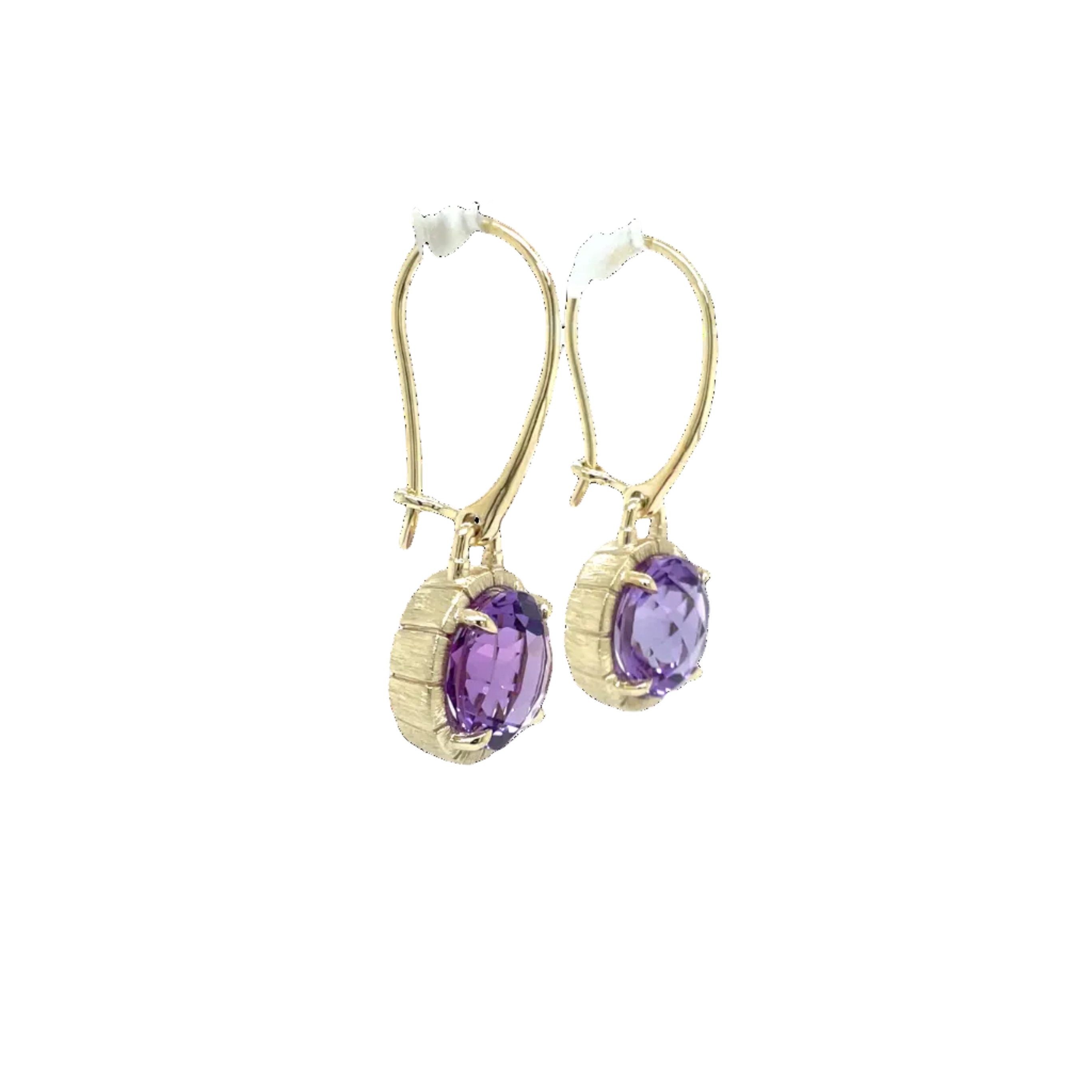 9ct Yellow Gold Round Amethyst Satin-Finished Earrings