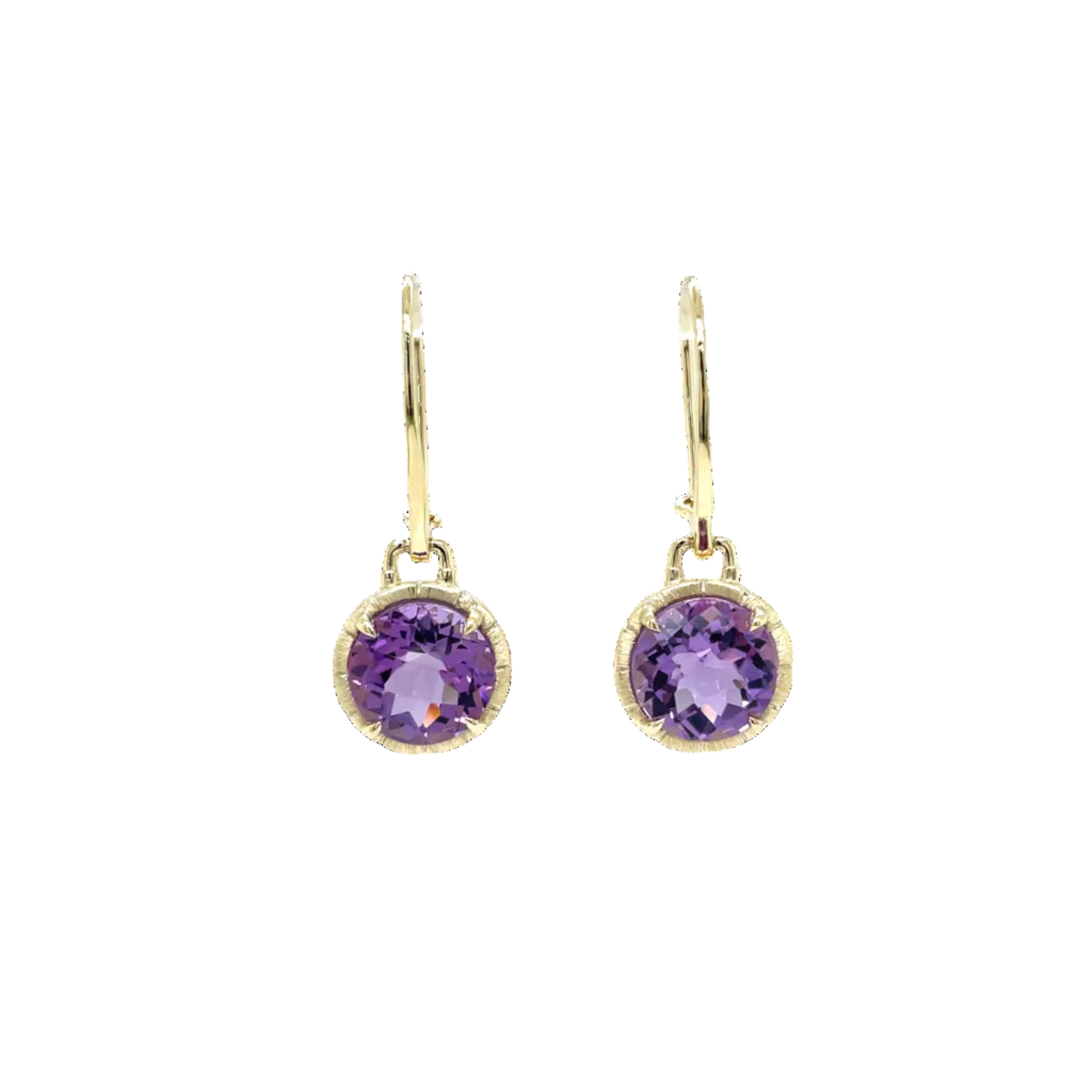 9ct Yellow Gold Round Amethyst Satin-Finished Earrings