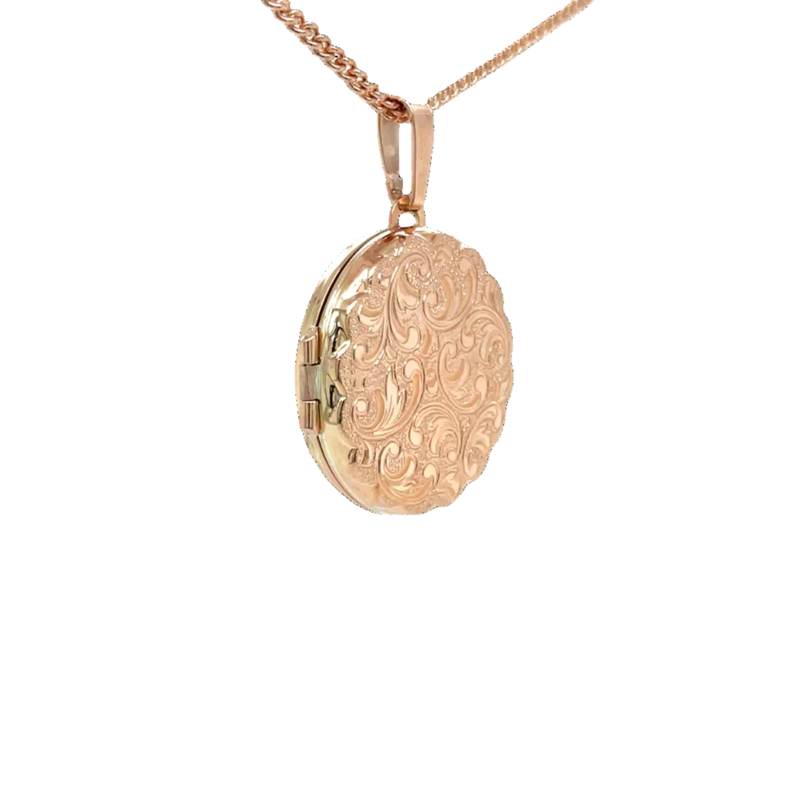9ct Rose Gold Engraved Round Locket