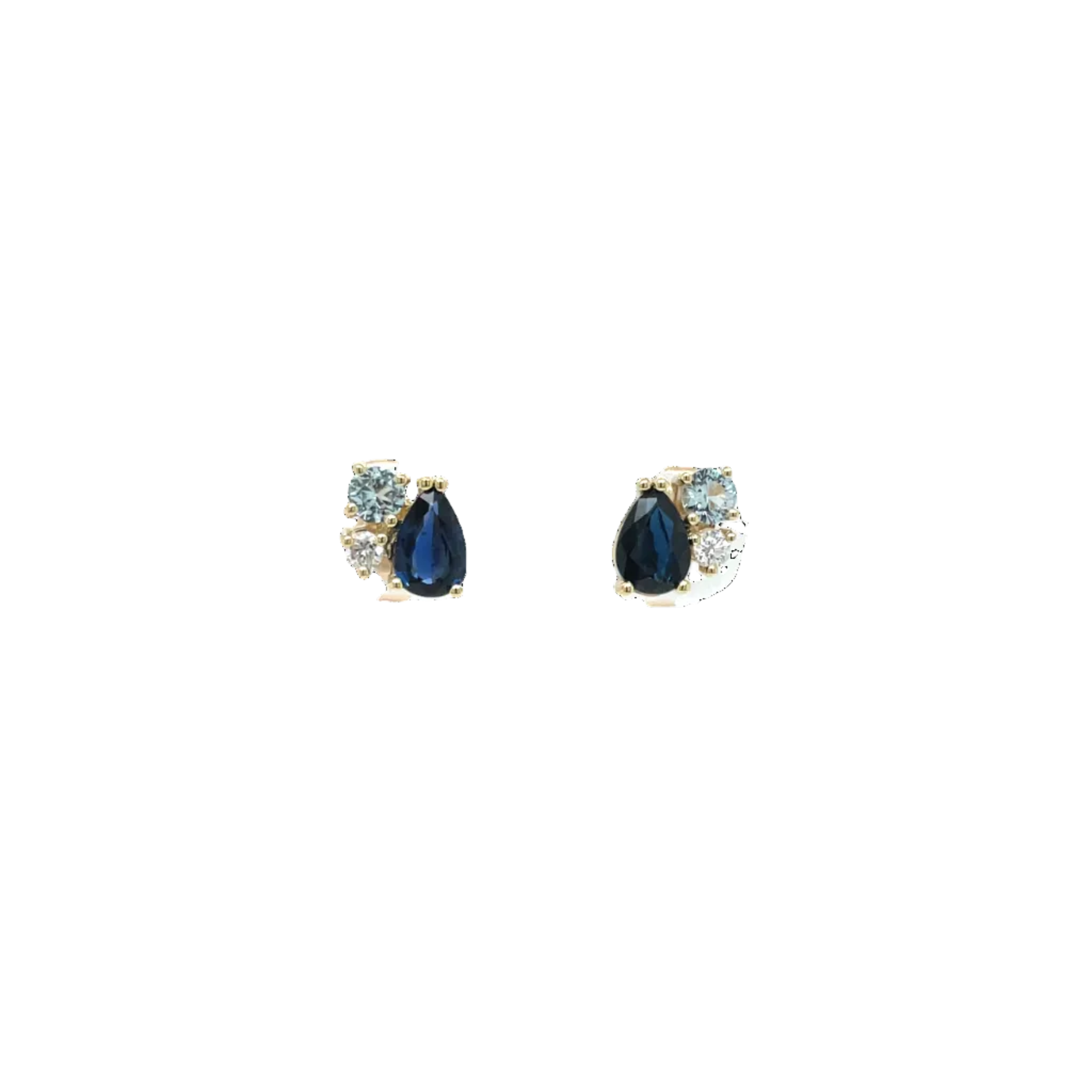 9ct Yellow Gold Sapphire, Diamond and Topaz Stud Earrings