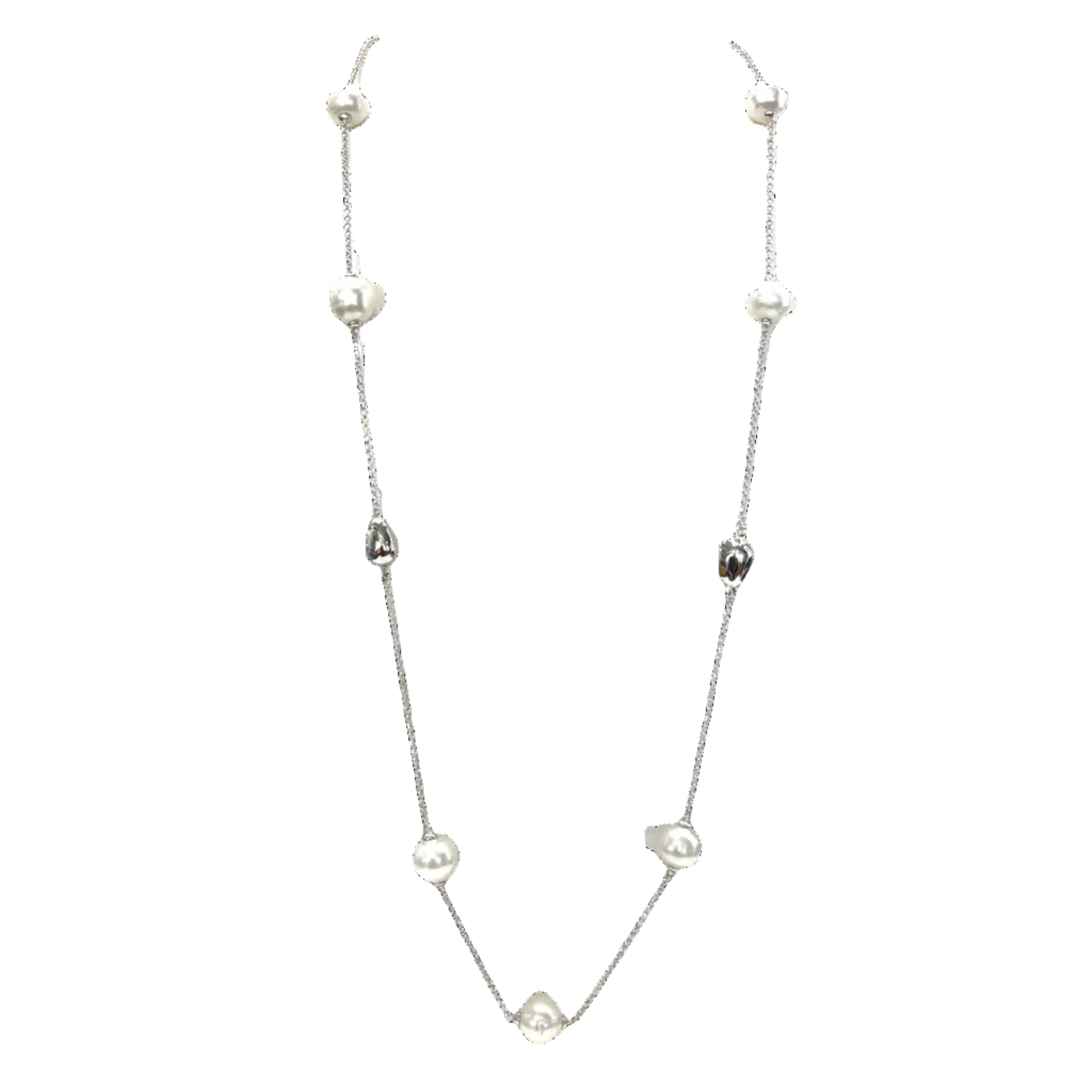90cm Sterling Silver White South Sea Pearl Necklace