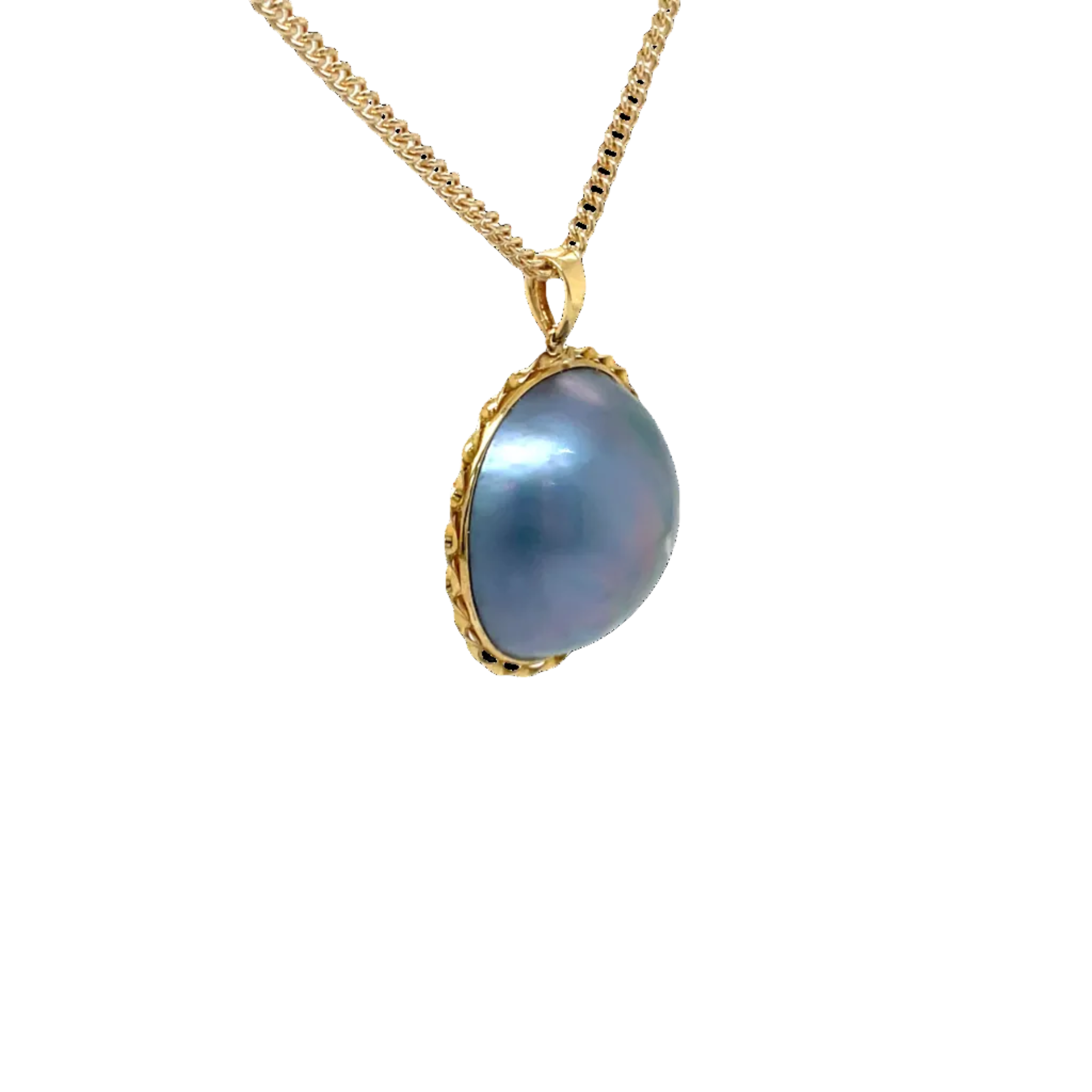 18ct Yellow Gold Black Mabe Pearl Pendant