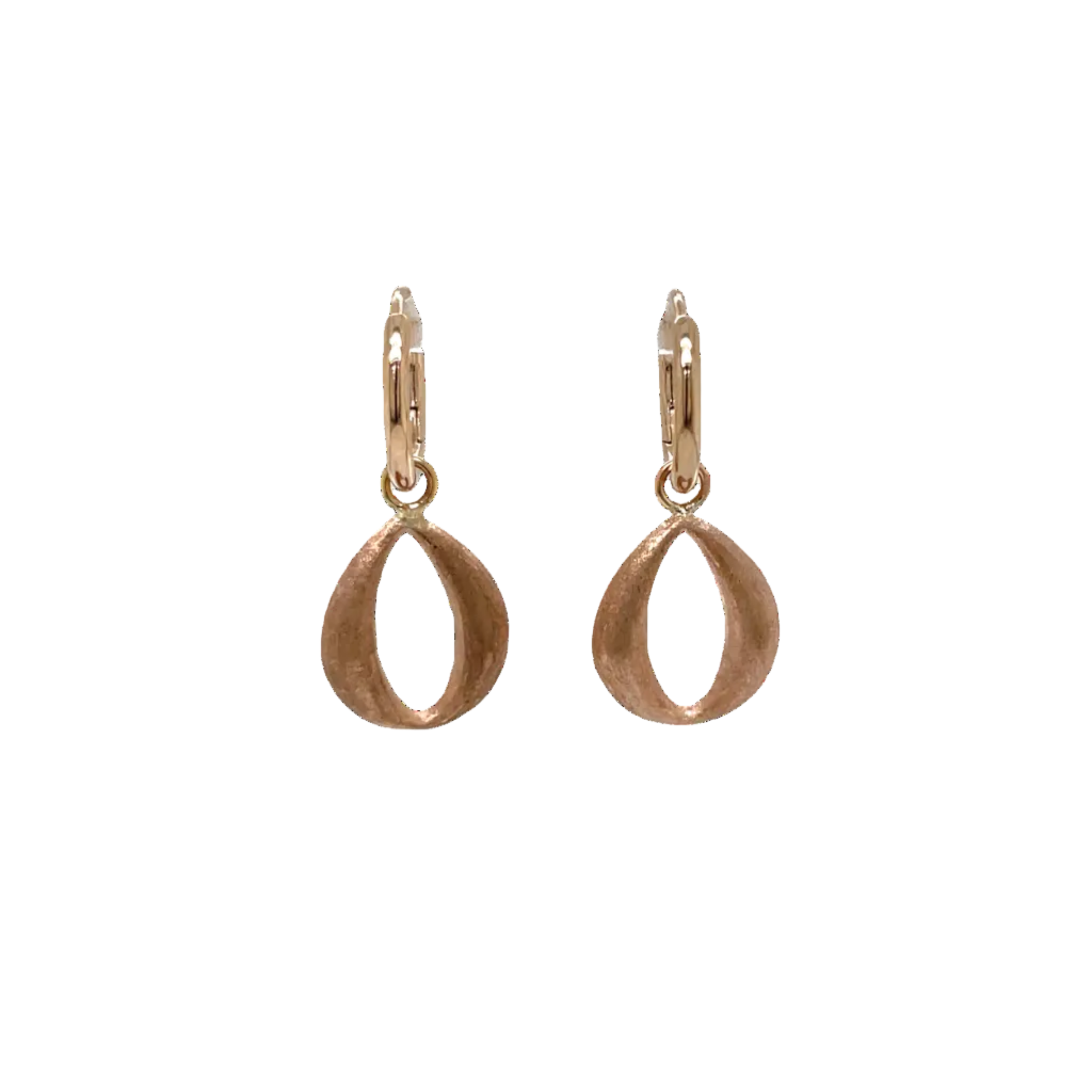 9ct Rose Gold Matt Open Patterned Drop Huggies Earrings